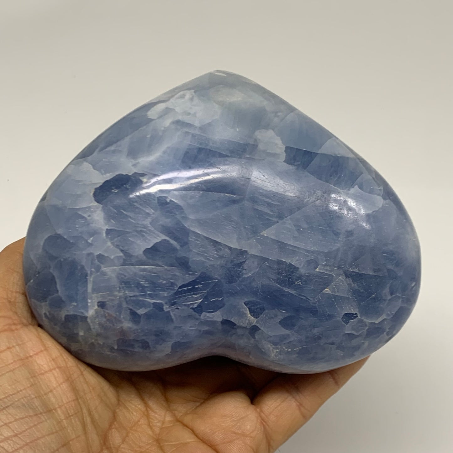 1.89 lbs, 3.8"x4.8"x2" Blue Calcite Heart Gemstones Reiki @Madagascar,B38366