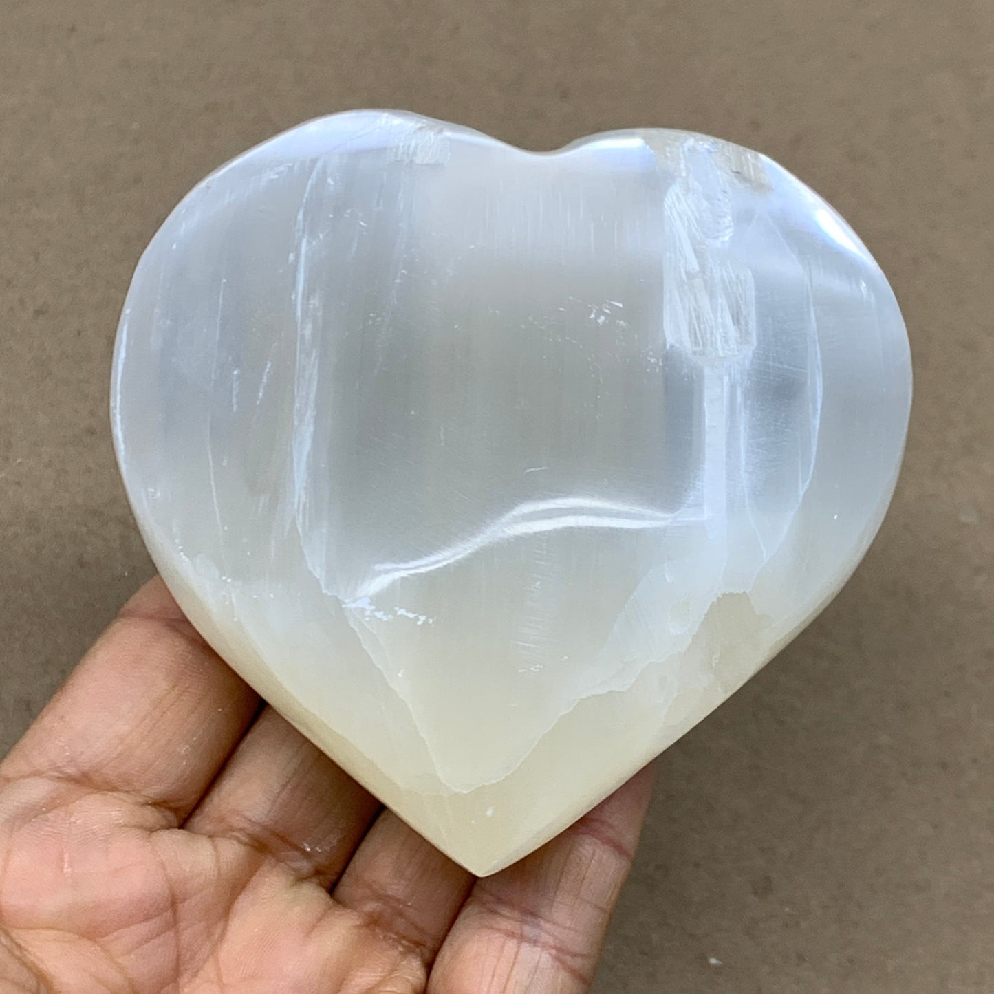 0.83 lbs, 3.8"x3.6"x1.6", Selenite Half Puffy Heart Crystals, Satin Spar, B36579