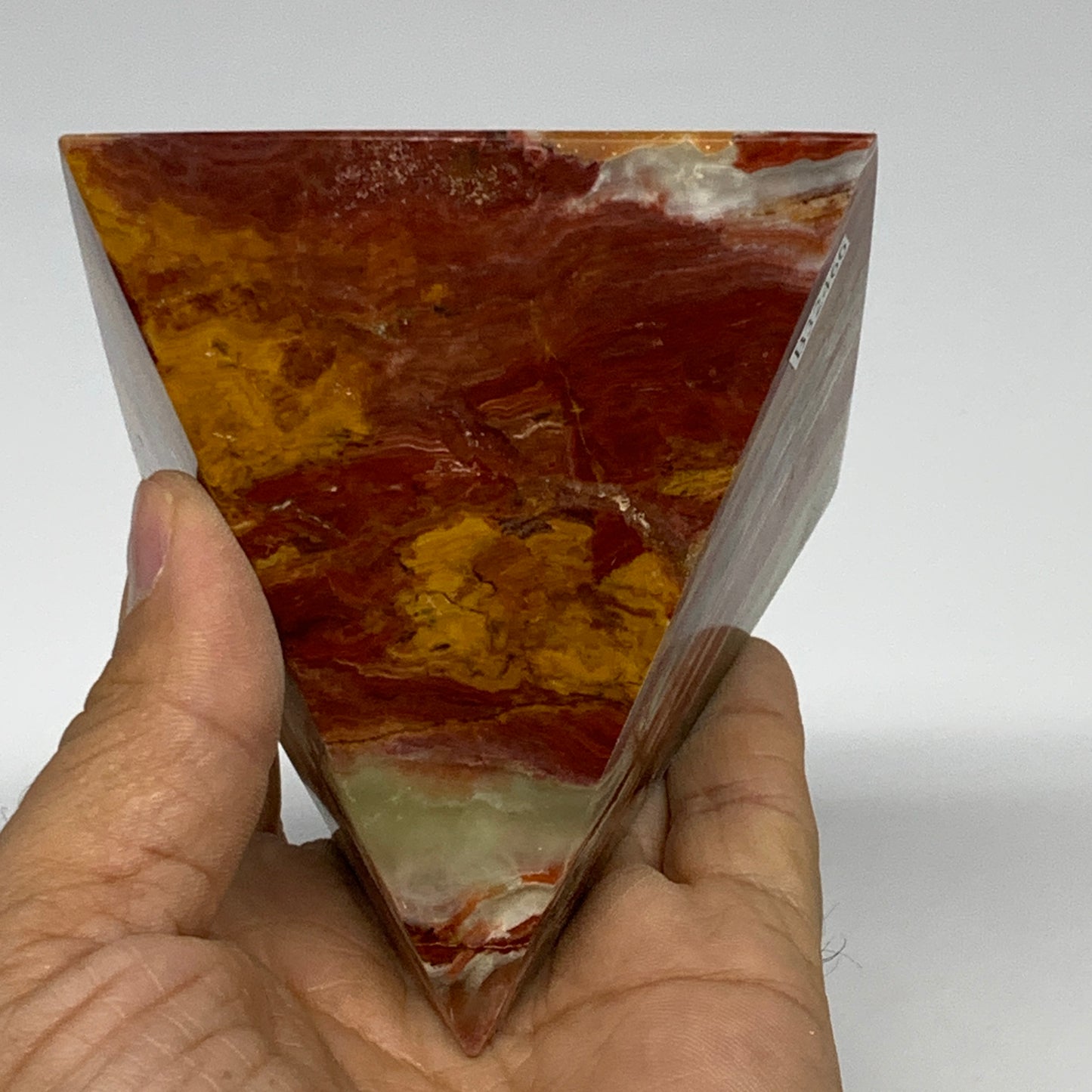 1.05 lbs, 3.1"x3"x3", Green Onyx Pyramid Gemstone Crystal, B32466