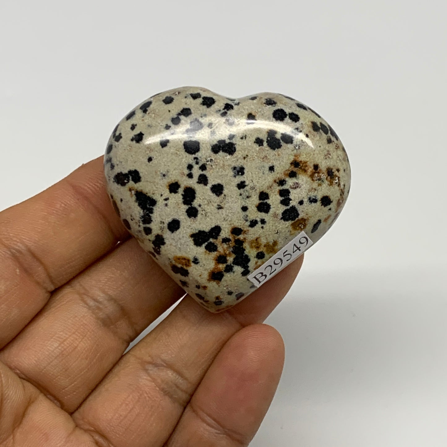 63.5g, 1.7"x1.9"x0.9" Dalmatian Jasper Heart Polished Healing Home Decor, B29549