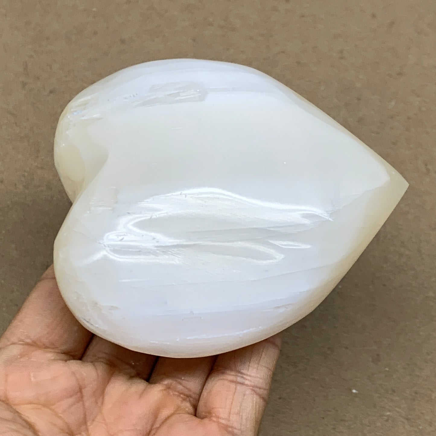 0.83 lbs, 3.8"x3.6"x1.6", Selenite Half Puffy Heart Crystals, Satin Spar, B36579