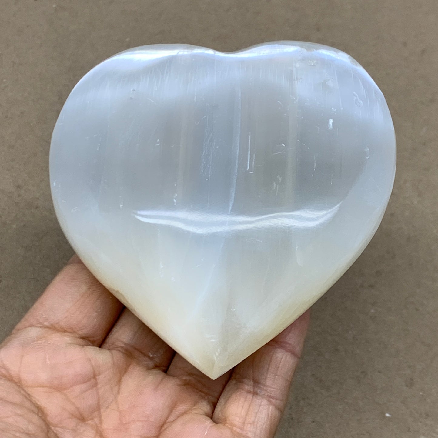 0.83 lbs, 3.8"x3.6"x1.6", Selenite Half Puffy Heart Crystals, Satin Spar, B36579