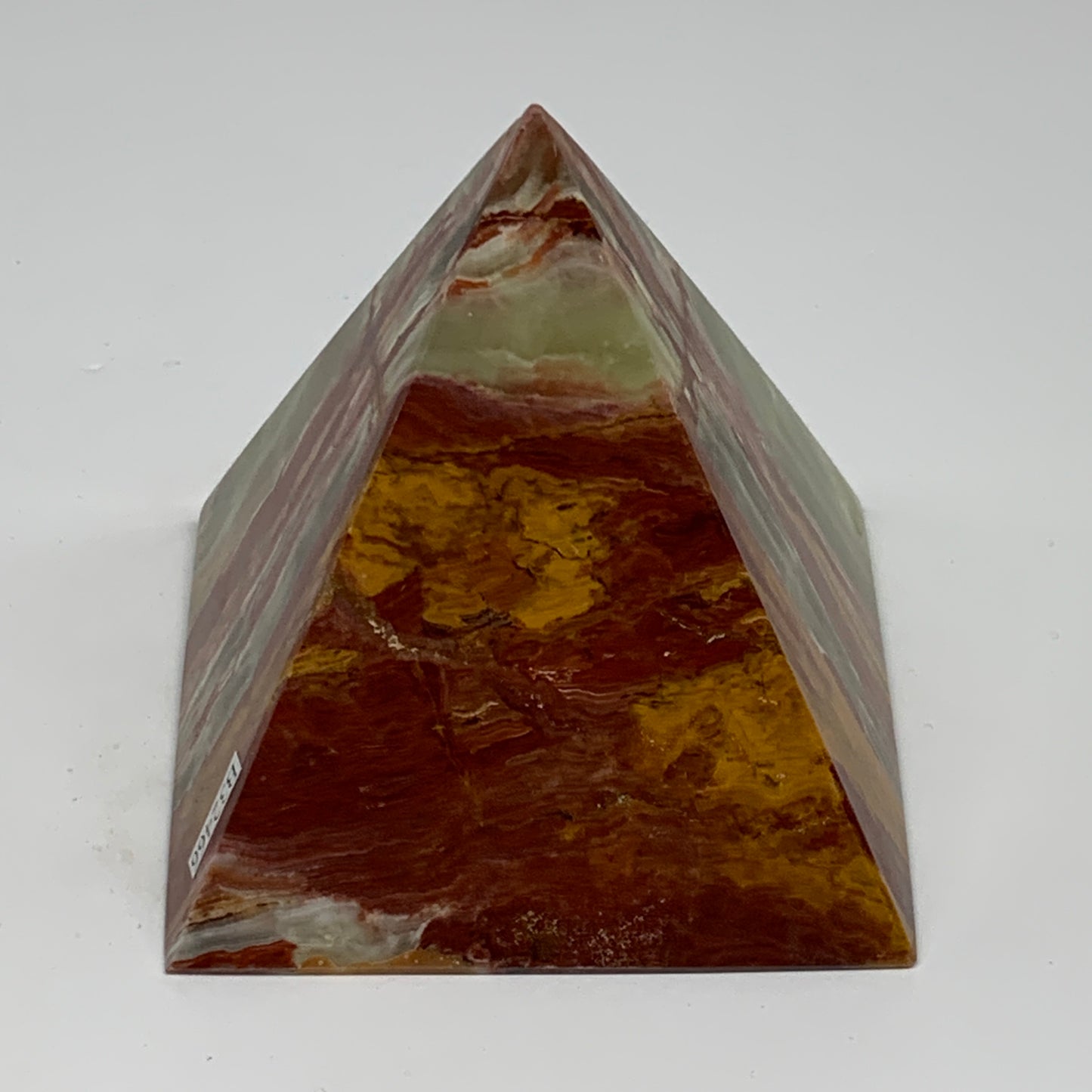 1.05 lbs, 3.1"x3"x3", Green Onyx Pyramid Gemstone Crystal, B32466