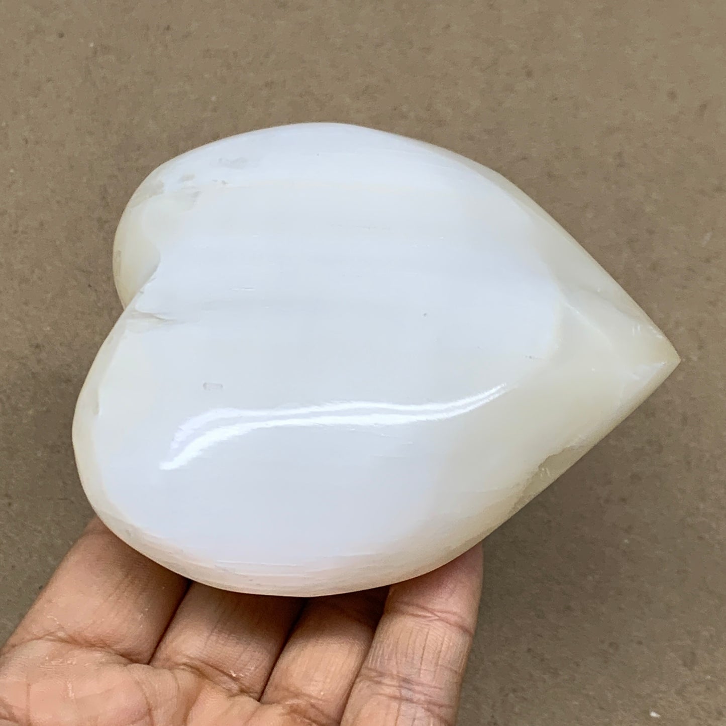 0.83 lbs, 3.8"x3.6"x1.6", Selenite Half Puffy Heart Crystals, Satin Spar, B36579