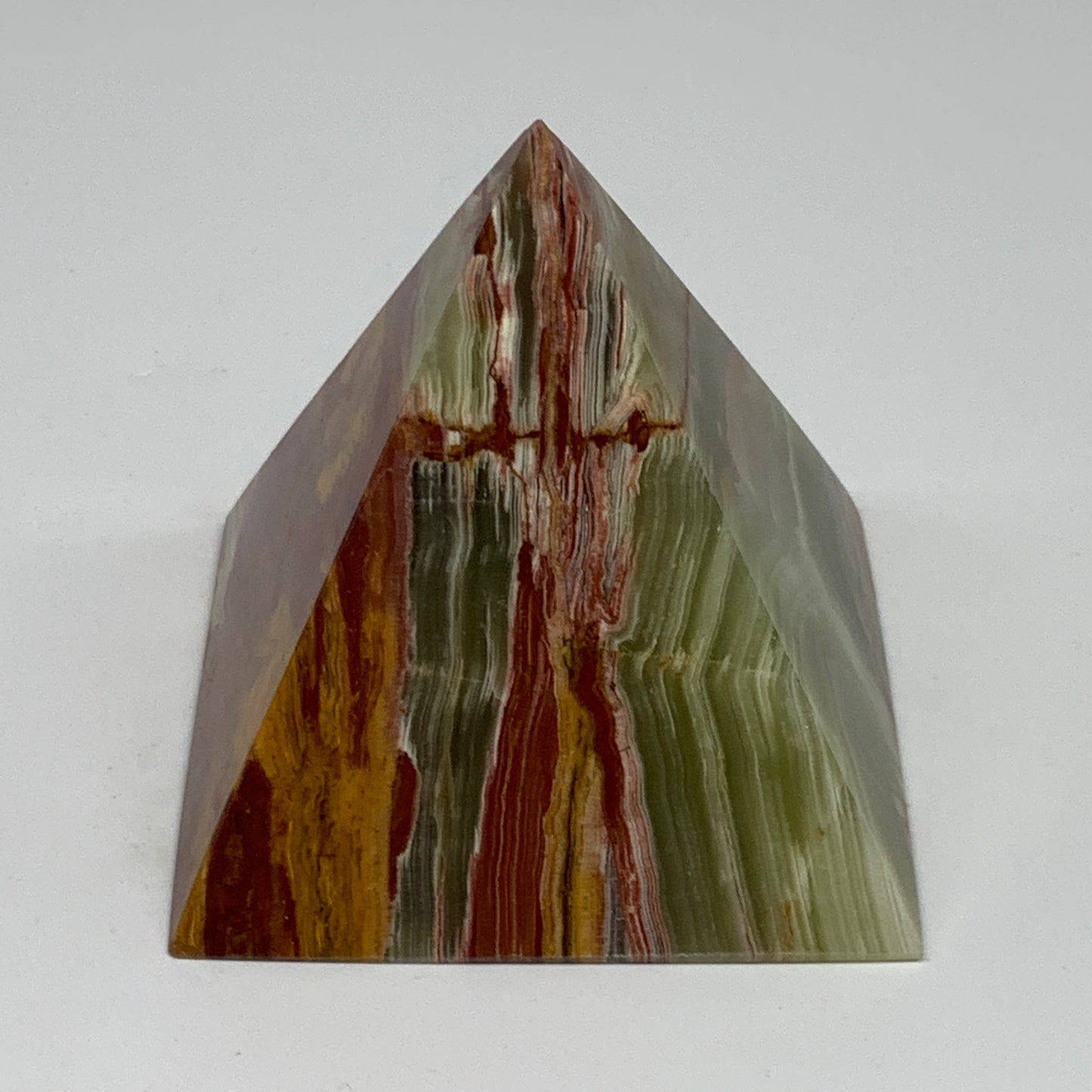 1.05 lbs, 3.1"x3"x3", Green Onyx Pyramid Gemstone Crystal, B32466