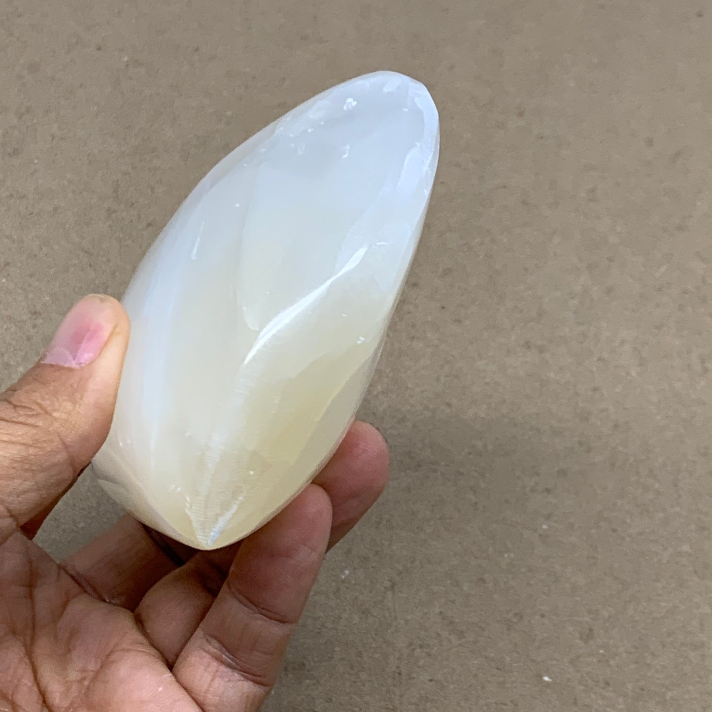 0.83 lbs, 3.8"x3.6"x1.6", Selenite Half Puffy Heart Crystals, Satin Spar, B36579