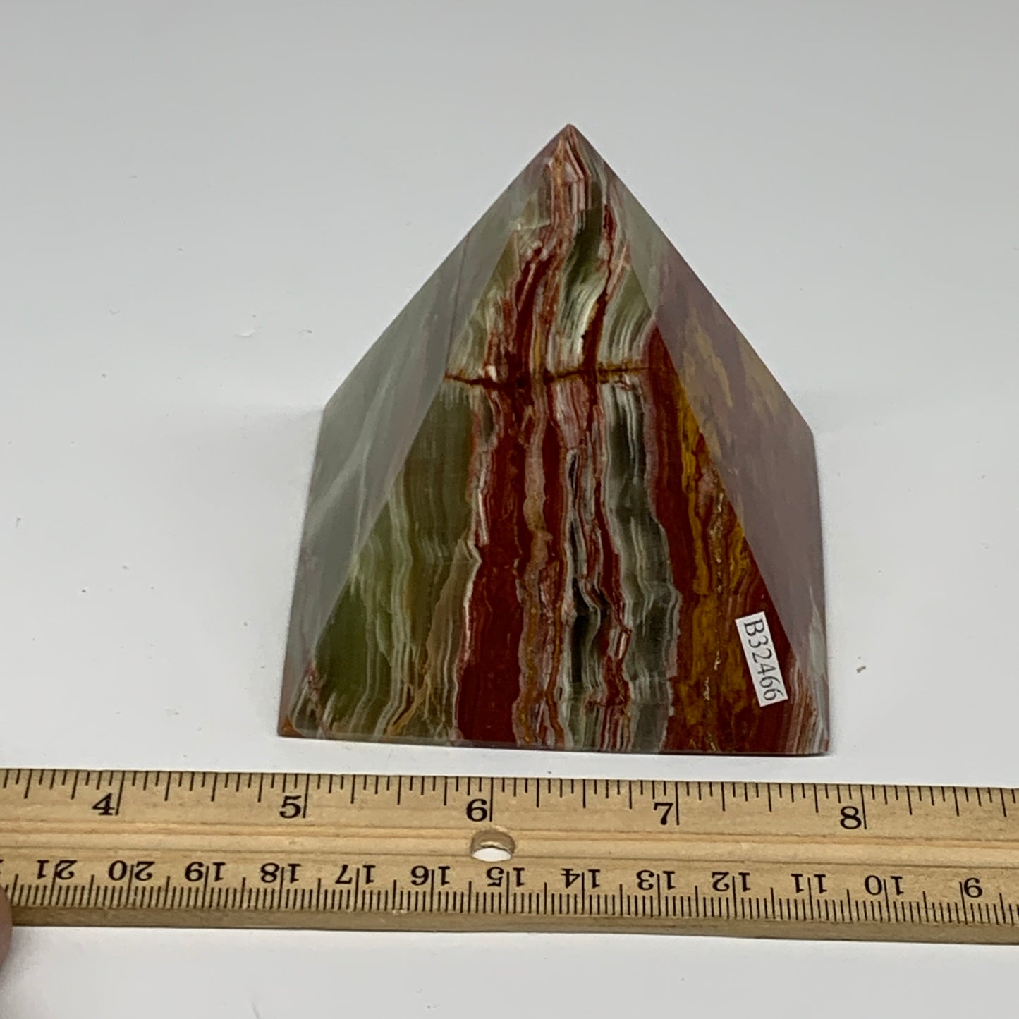 1.05 lbs, 3.1"x3"x3", Green Onyx Pyramid Gemstone Crystal, B32466