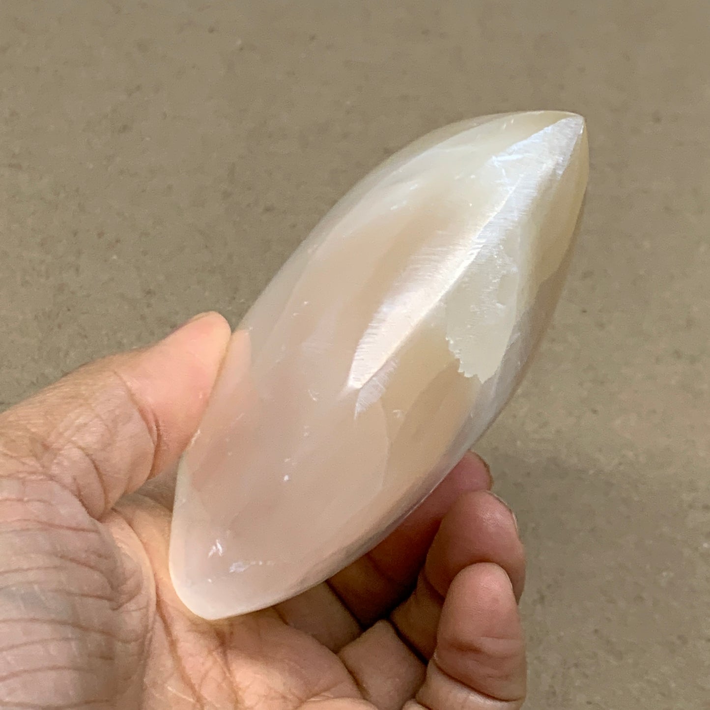 0.83 lbs, 3.8"x3.6"x1.6", Selenite Half Puffy Heart Crystals, Satin Spar, B36579
