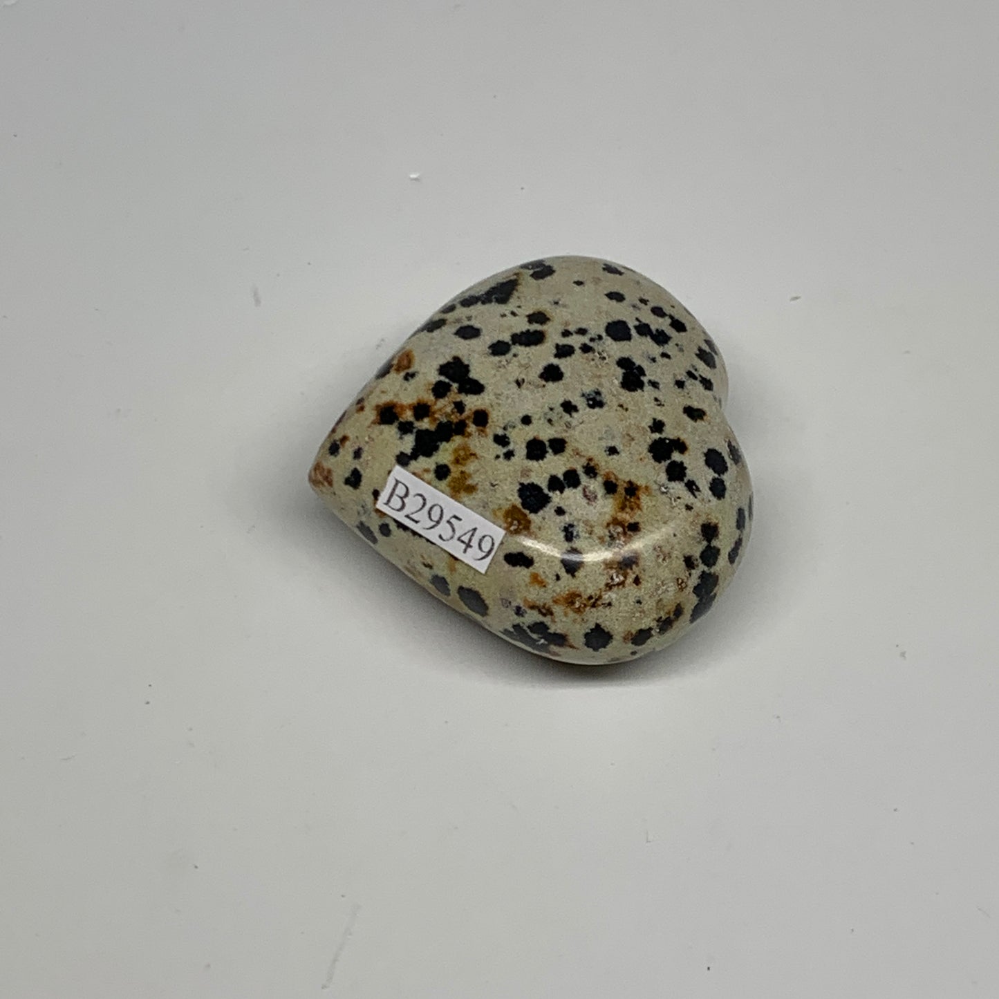63.5g, 1.7"x1.9"x0.9" Dalmatian Jasper Heart Polished Healing Home Decor, B29549