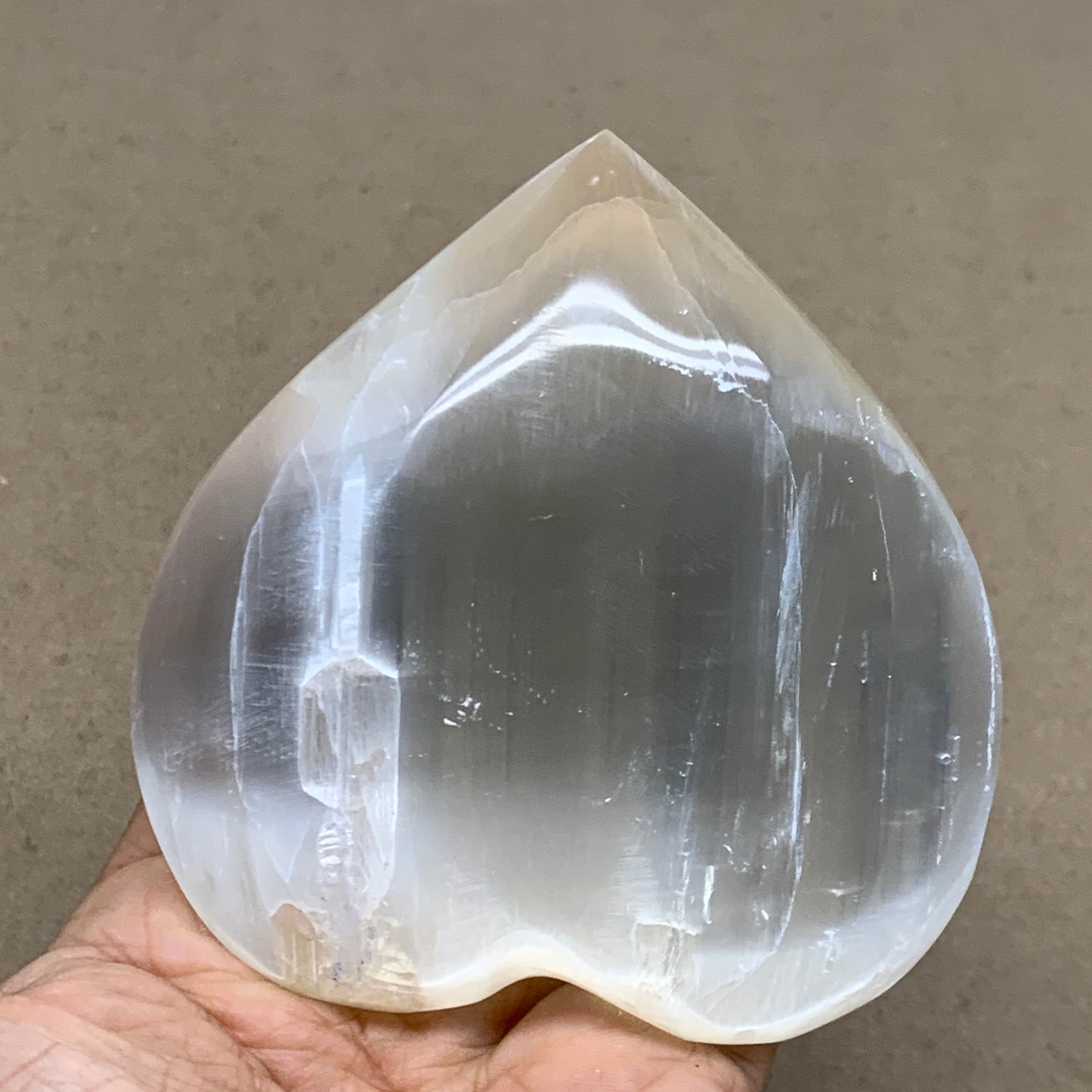 0.83 lbs, 3.8"x3.6"x1.6", Selenite Half Puffy Heart Crystals, Satin Spar, B36579
