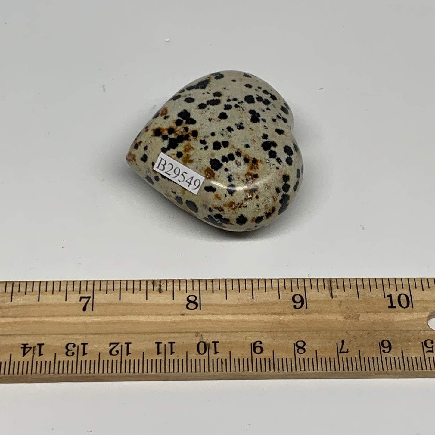 63.5g, 1.7"x1.9"x0.9" Dalmatian Jasper Heart Polished Healing Home Decor, B29549