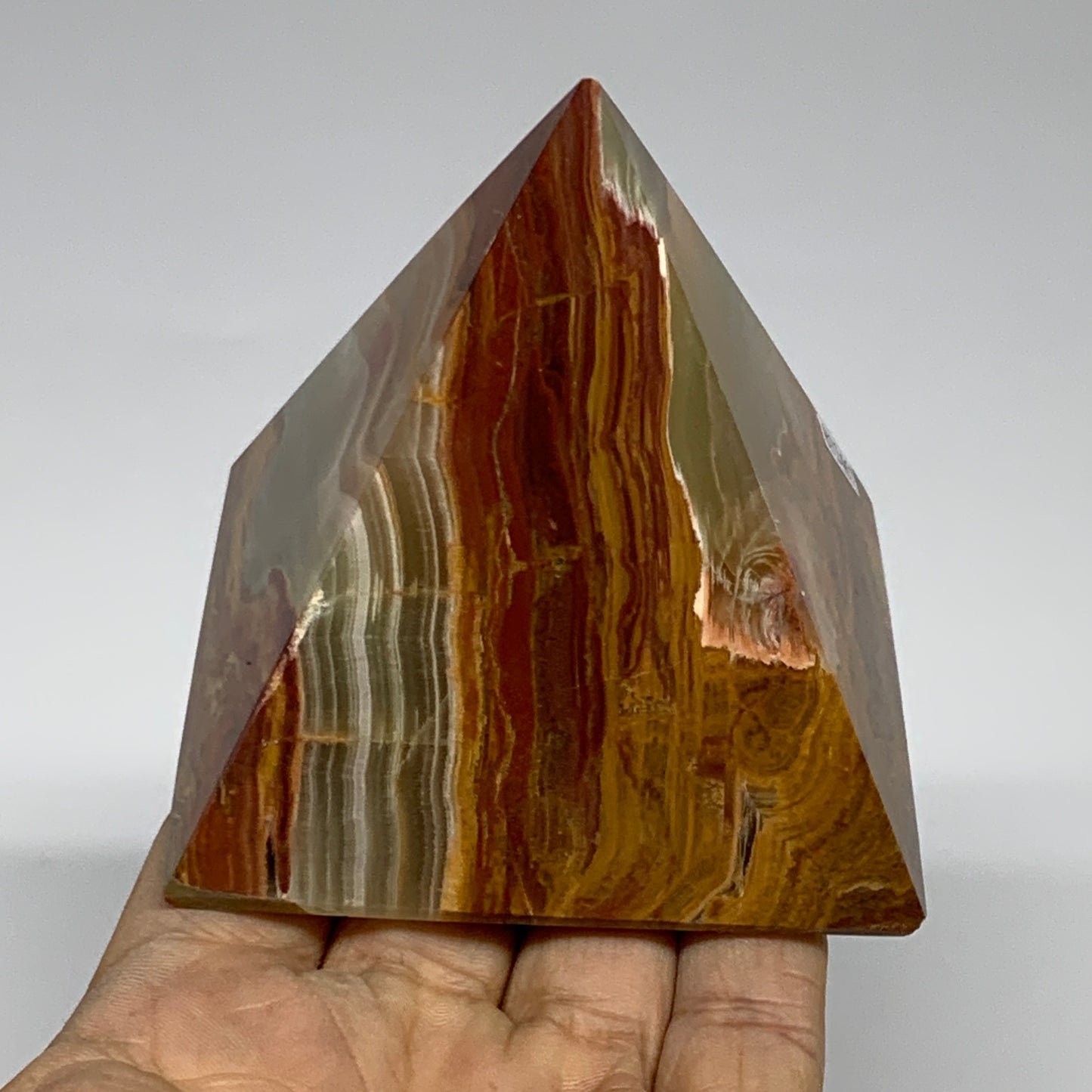 0.89 lbs, 2.8"x2.9"x2.9", Green Onyx Pyramid Gemstone Crystal, B32467