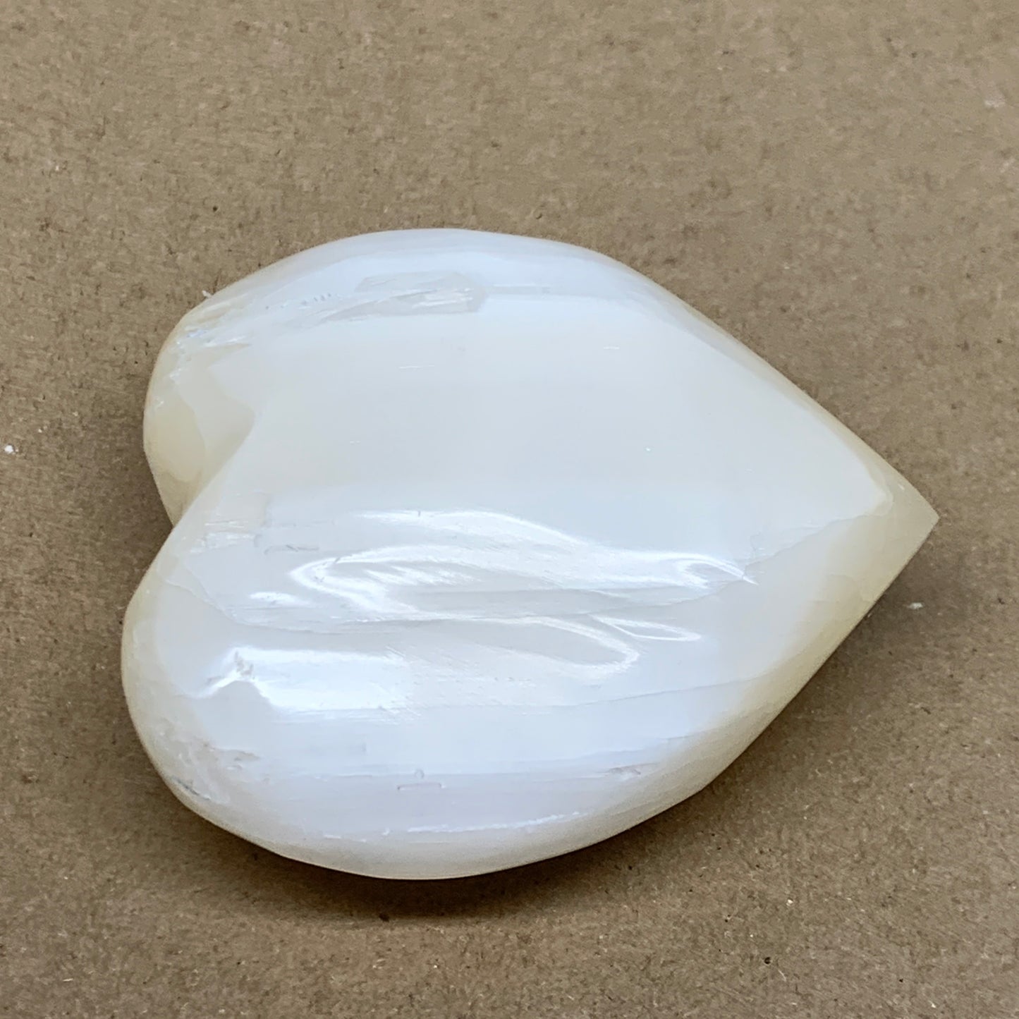 0.83 lbs, 3.8"x3.6"x1.6", Selenite Half Puffy Heart Crystals, Satin Spar, B36579