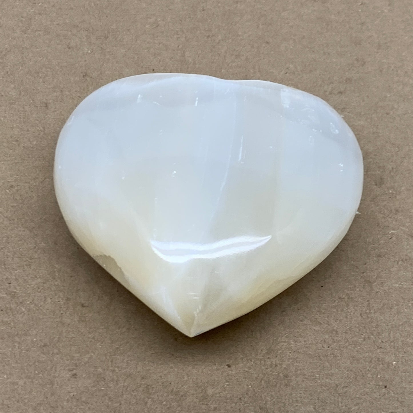 0.83 lbs, 3.8"x3.6"x1.6", Selenite Half Puffy Heart Crystals, Satin Spar, B36579