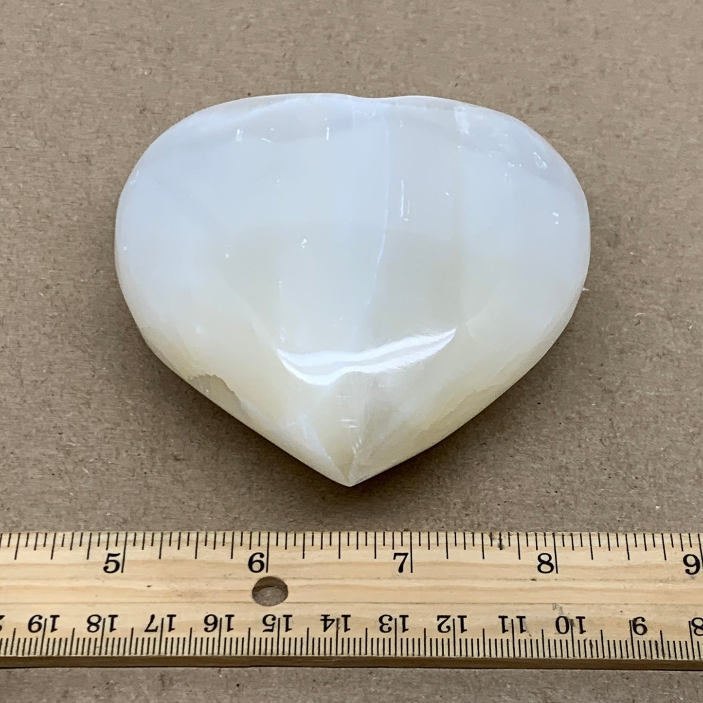 0.83 lbs, 3.8"x3.6"x1.6", Selenite Half Puffy Heart Crystals, Satin Spar, B36579