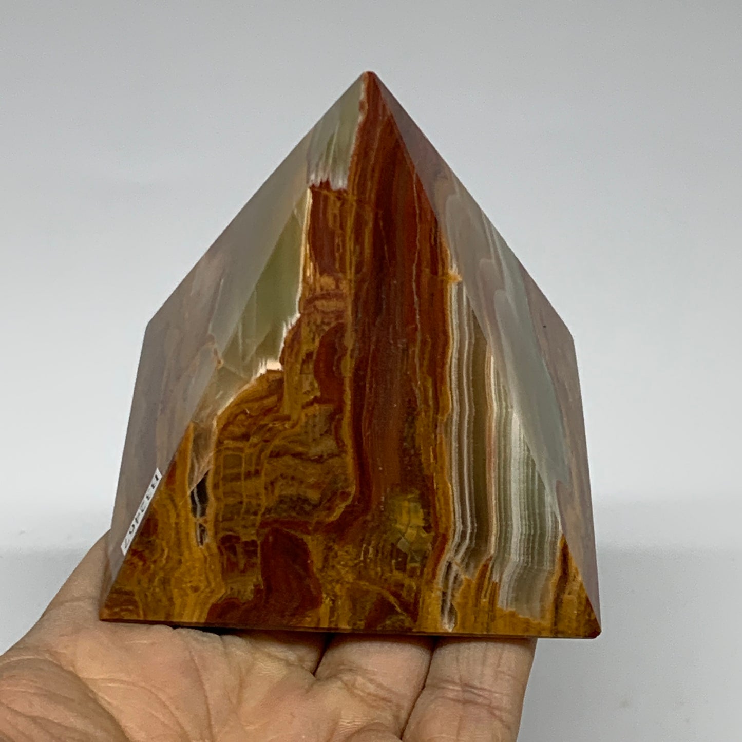 0.89 lbs, 2.8"x2.9"x2.9", Green Onyx Pyramid Gemstone Crystal, B32467