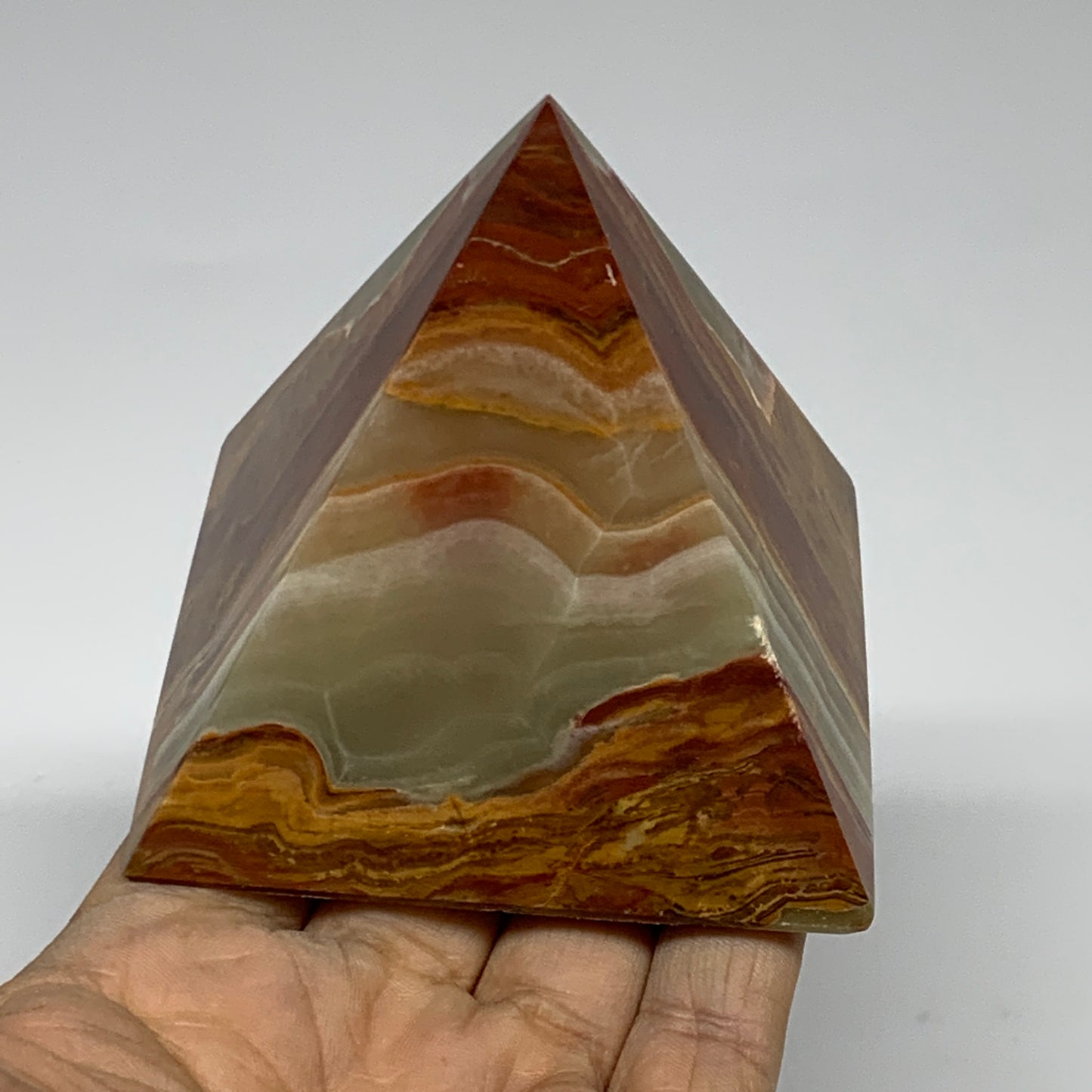 0.89 lbs, 2.8"x2.9"x2.9", Green Onyx Pyramid Gemstone Crystal, B32467