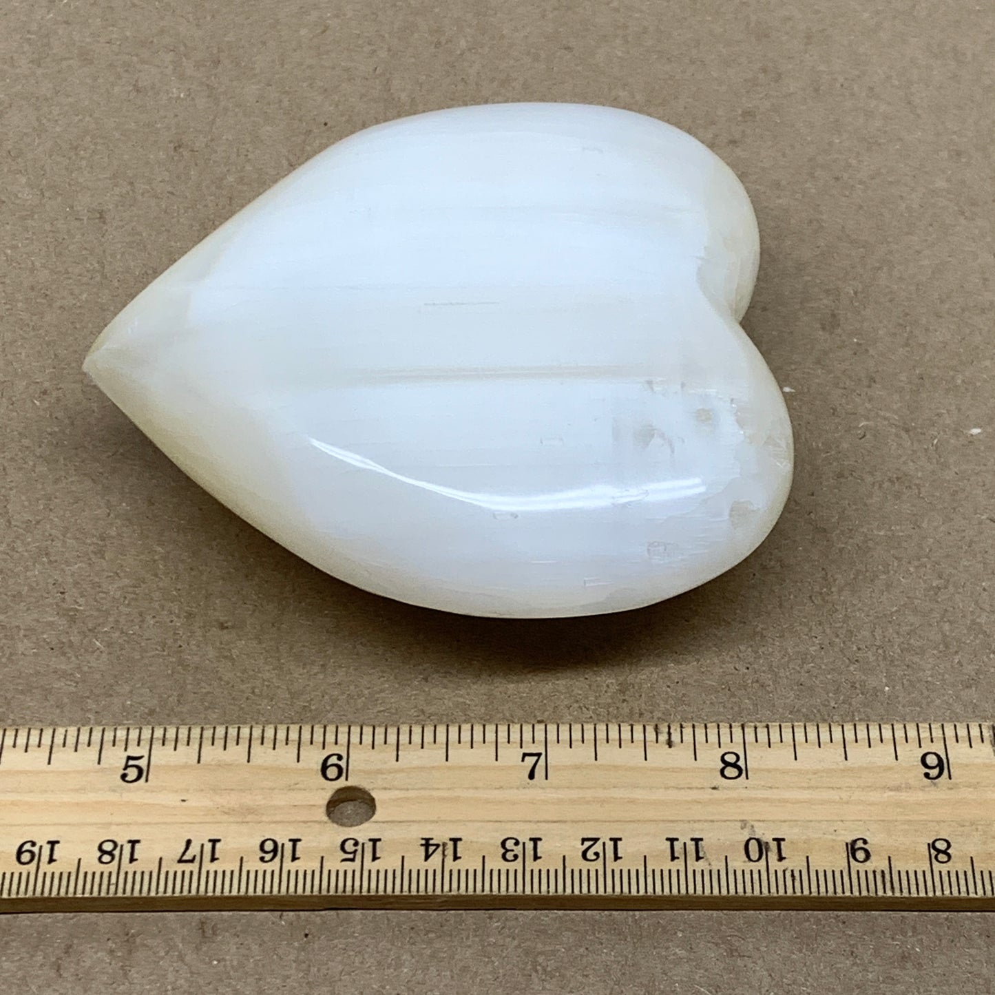 0.83 lbs, 3.8"x3.6"x1.6", Selenite Half Puffy Heart Crystals, Satin Spar, B36579