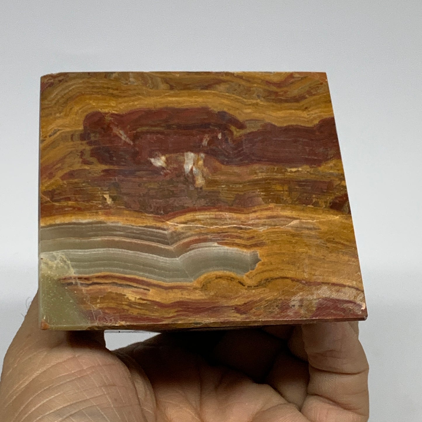 0.89 lbs, 2.8"x2.9"x2.9", Green Onyx Pyramid Gemstone Crystal, B32467