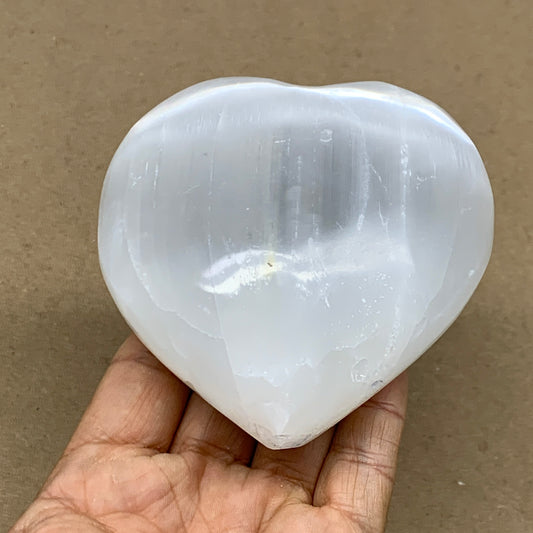 0.88 lbs, 3.7"x3.5"x1.7", Selenite Half Puffy Heart Crystals, Satin Spar, B36580