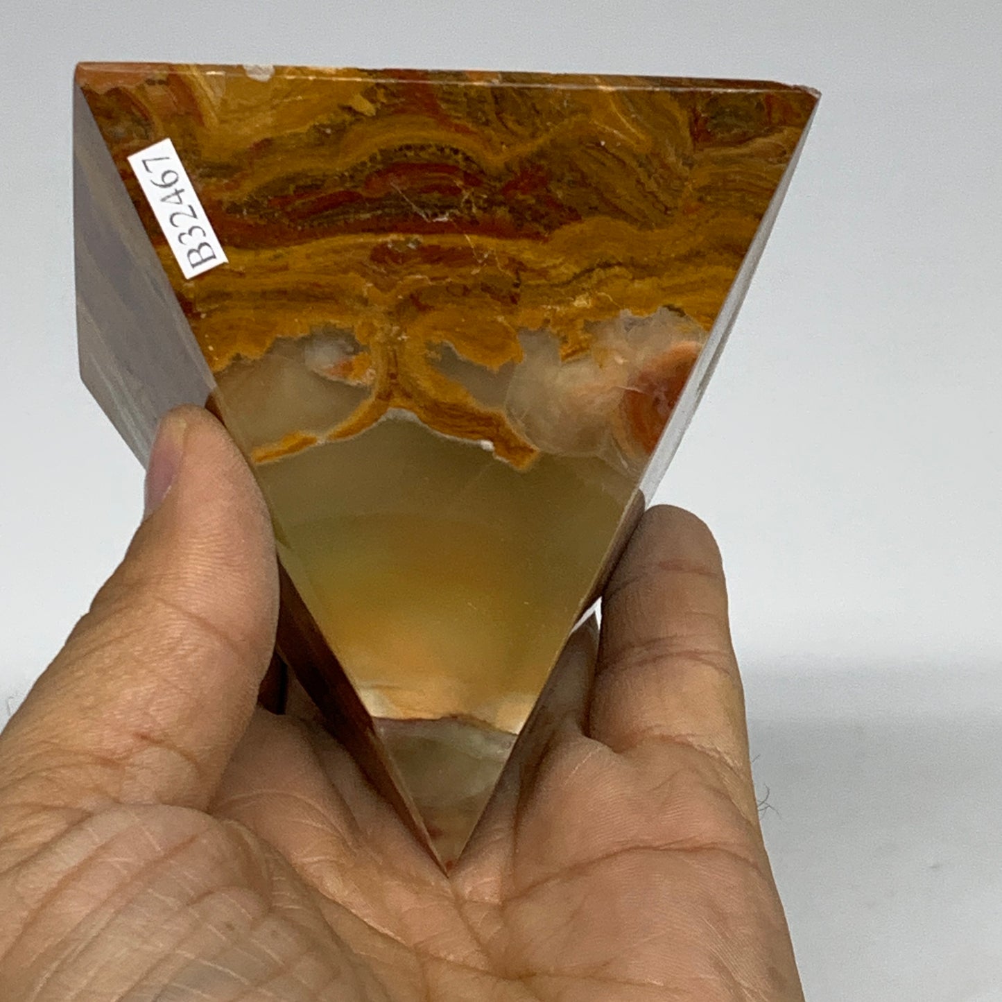 0.89 lbs, 2.8"x2.9"x2.9", Green Onyx Pyramid Gemstone Crystal, B32467