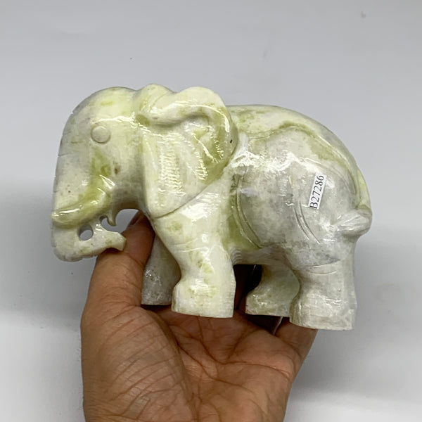 863g, 5"x3.5"x2.2" Natural Solid Serpentine Elephant Figurine @China, B27286