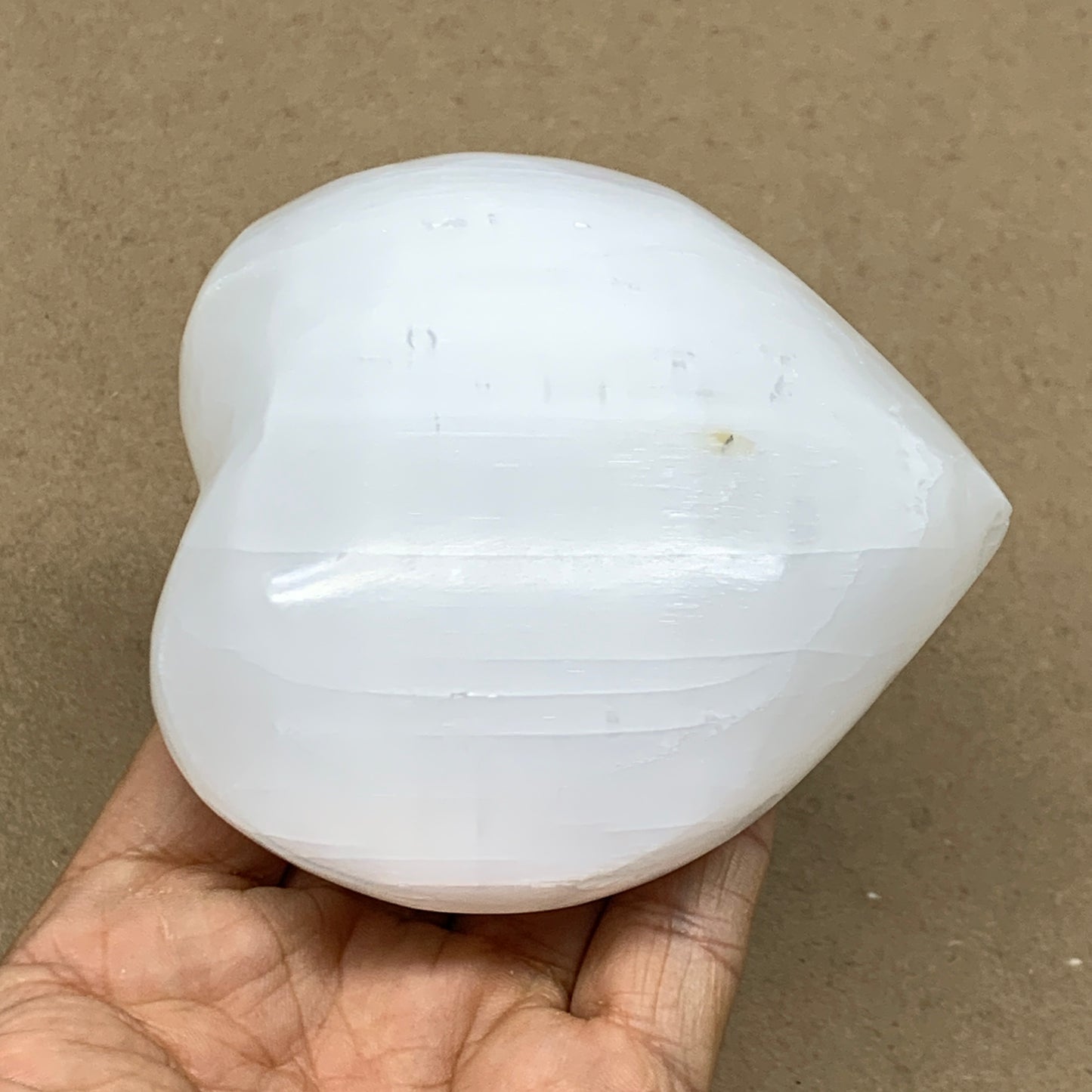 0.88 lbs, 3.7"x3.5"x1.7", Selenite Half Puffy Heart Crystals, Satin Spar, B36580
