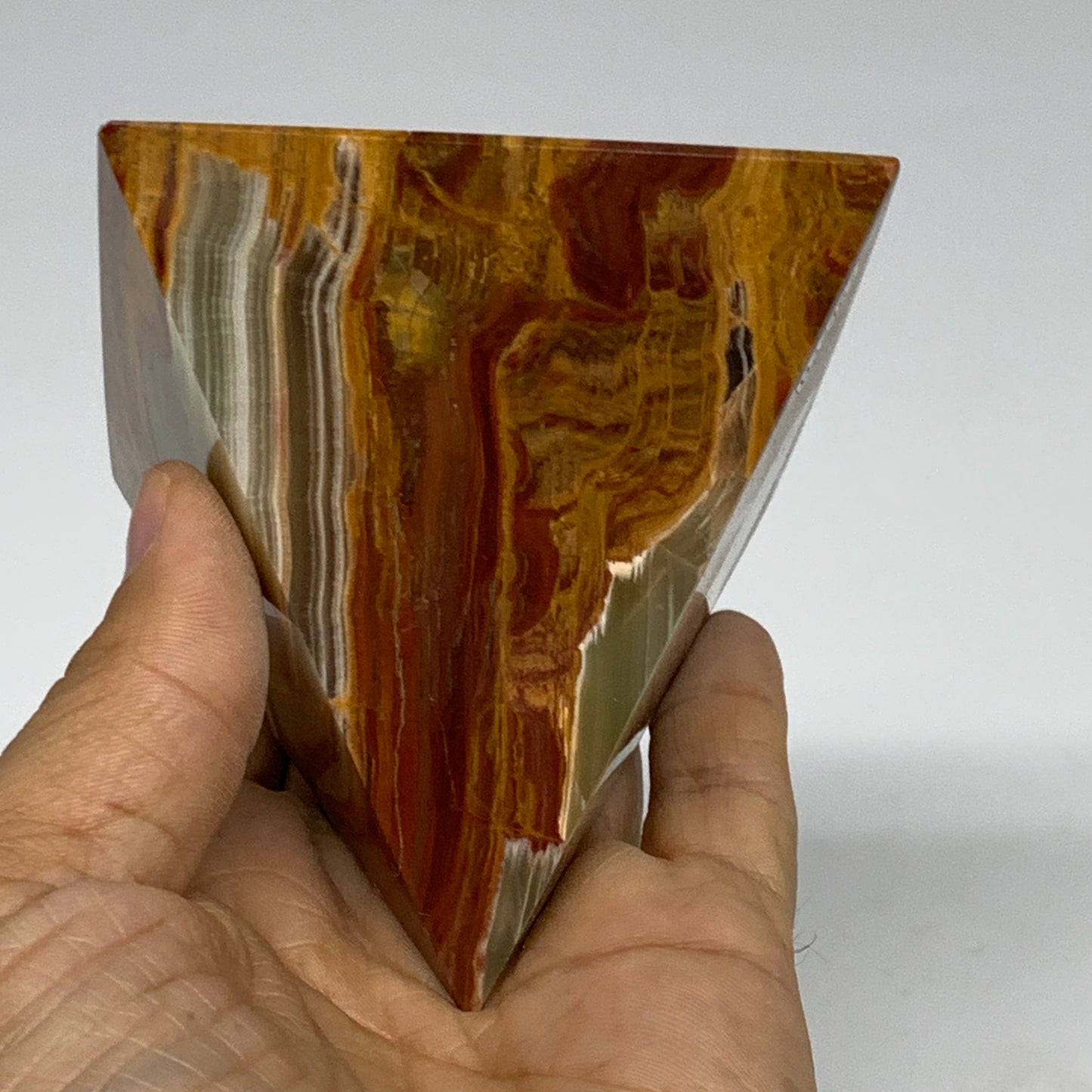 0.89 lbs, 2.8"x2.9"x2.9", Green Onyx Pyramid Gemstone Crystal, B32467