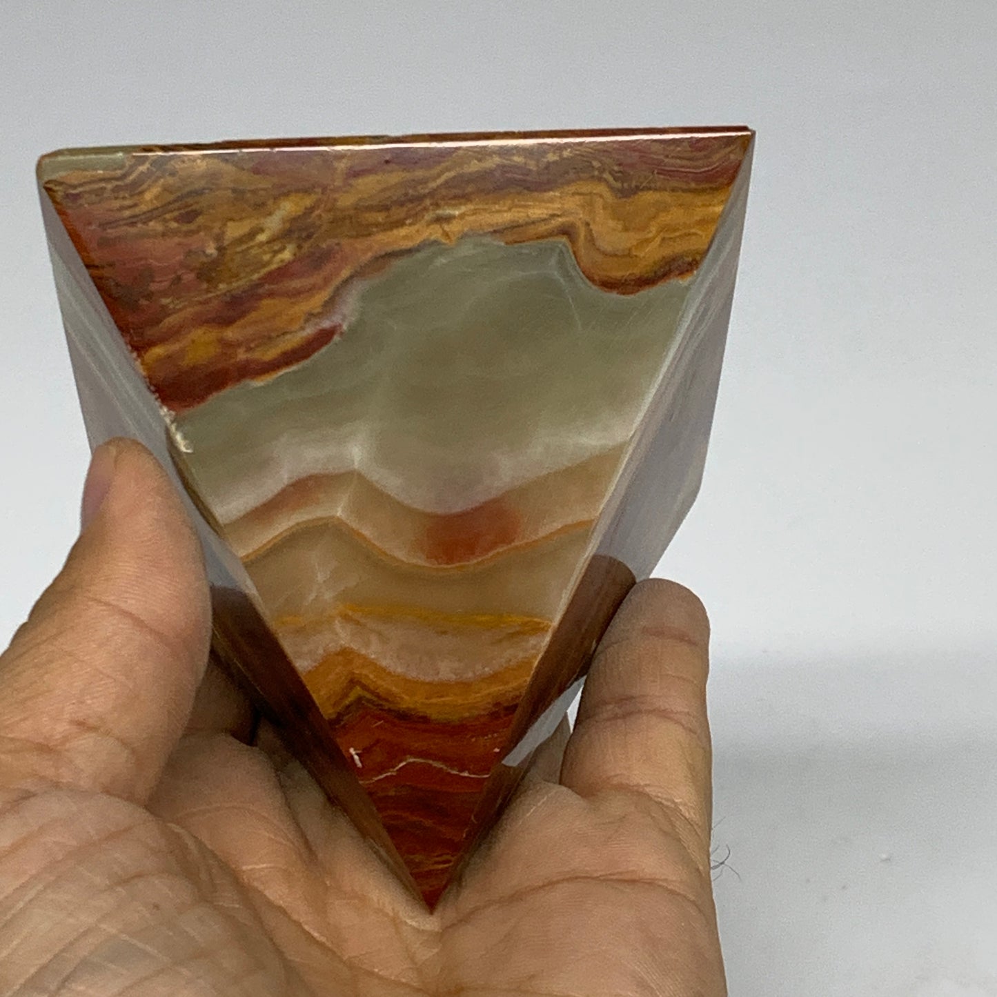 0.89 lbs, 2.8"x2.9"x2.9", Green Onyx Pyramid Gemstone Crystal, B32467