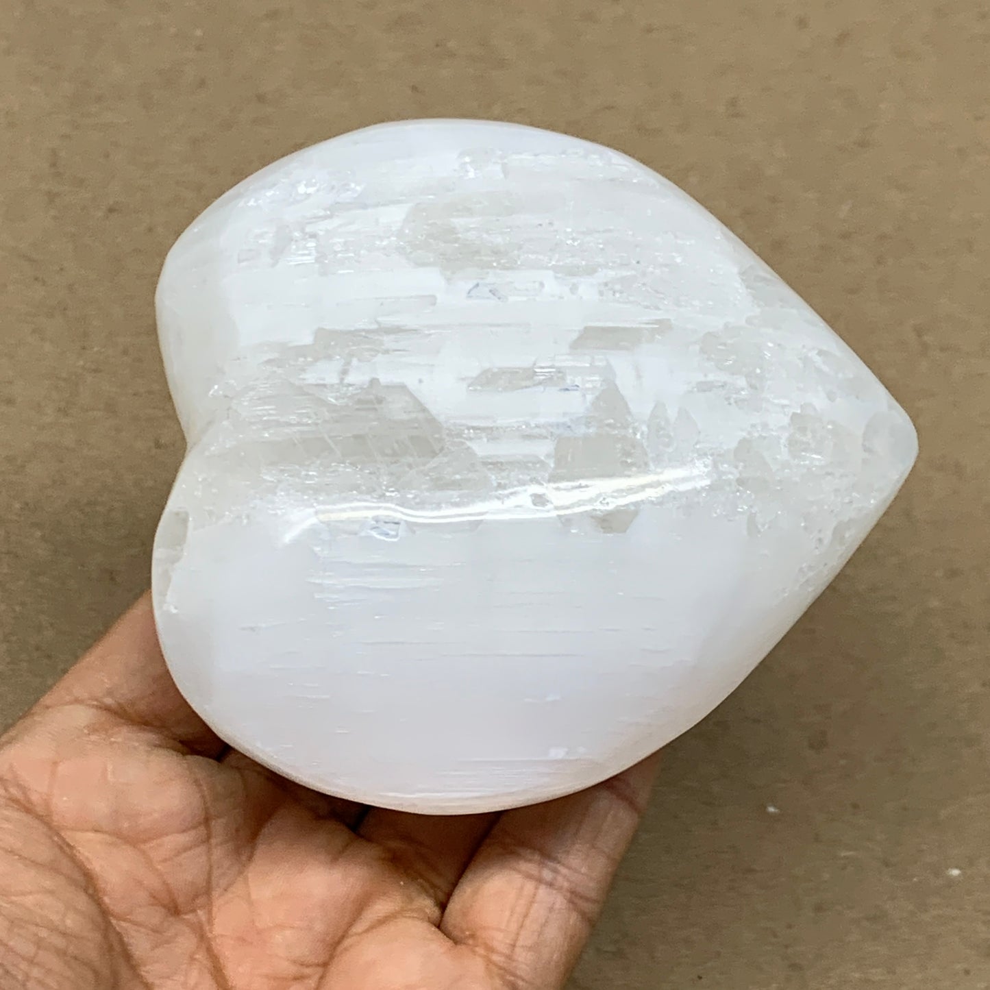 0.88 lbs, 3.7"x3.5"x1.7", Selenite Half Puffy Heart Crystals, Satin Spar, B36580