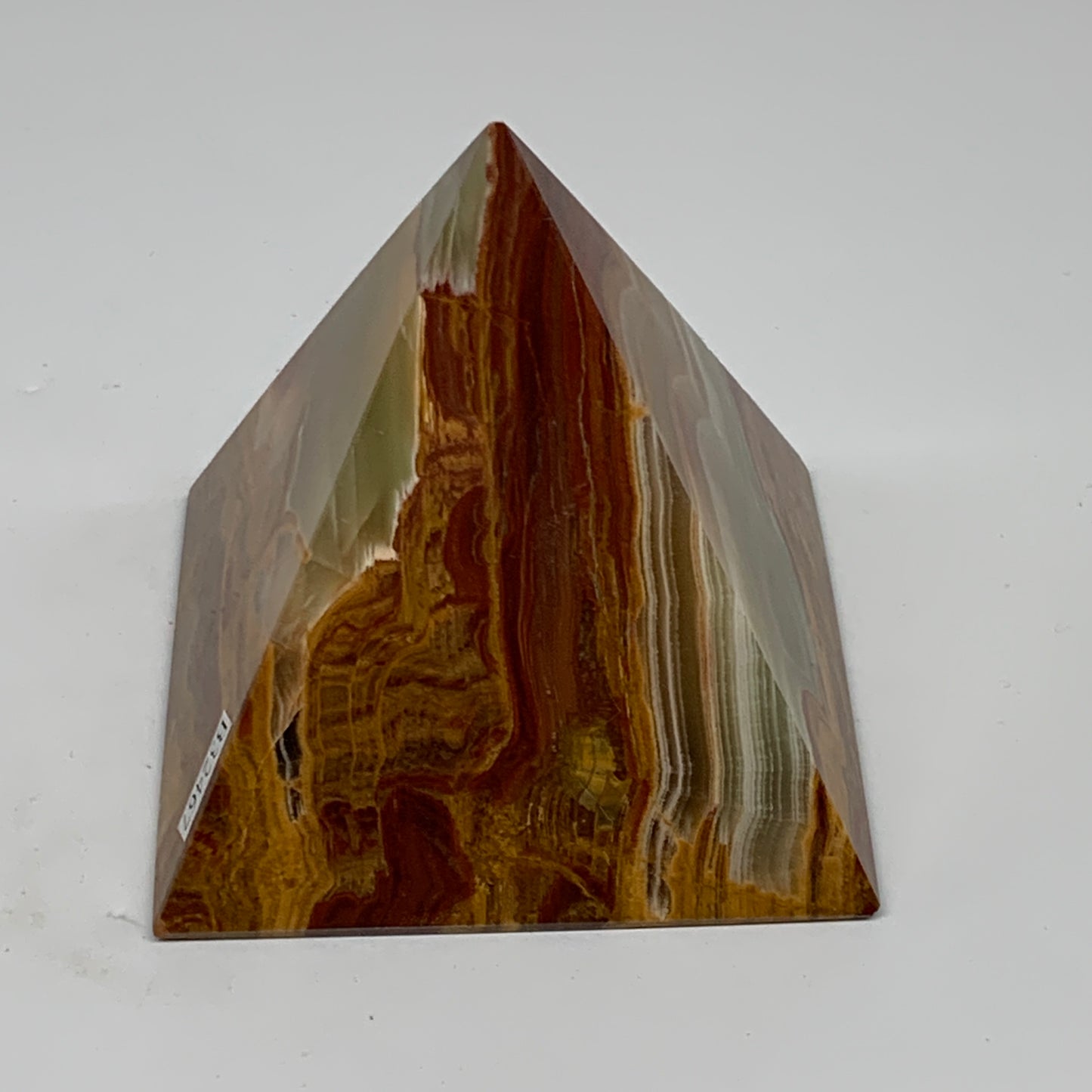 0.89 lbs, 2.8"x2.9"x2.9", Green Onyx Pyramid Gemstone Crystal, B32467