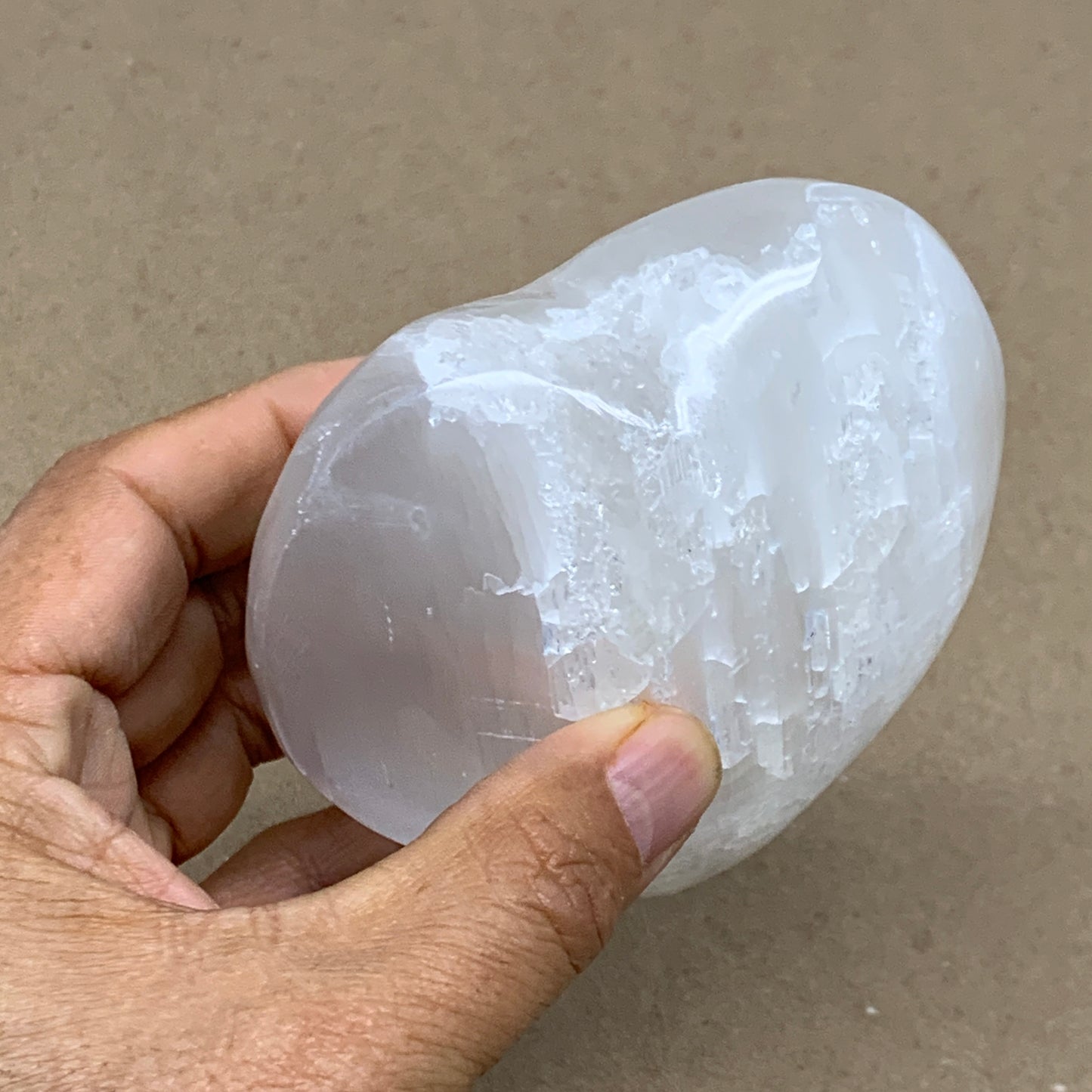 0.88 lbs, 3.7"x3.5"x1.7", Selenite Half Puffy Heart Crystals, Satin Spar, B36580
