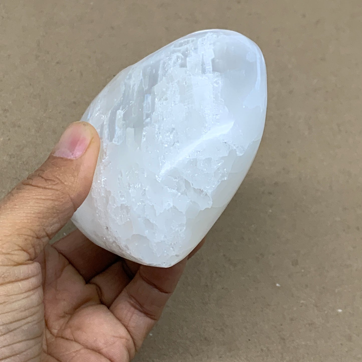 0.88 lbs, 3.7"x3.5"x1.7", Selenite Half Puffy Heart Crystals, Satin Spar, B36580