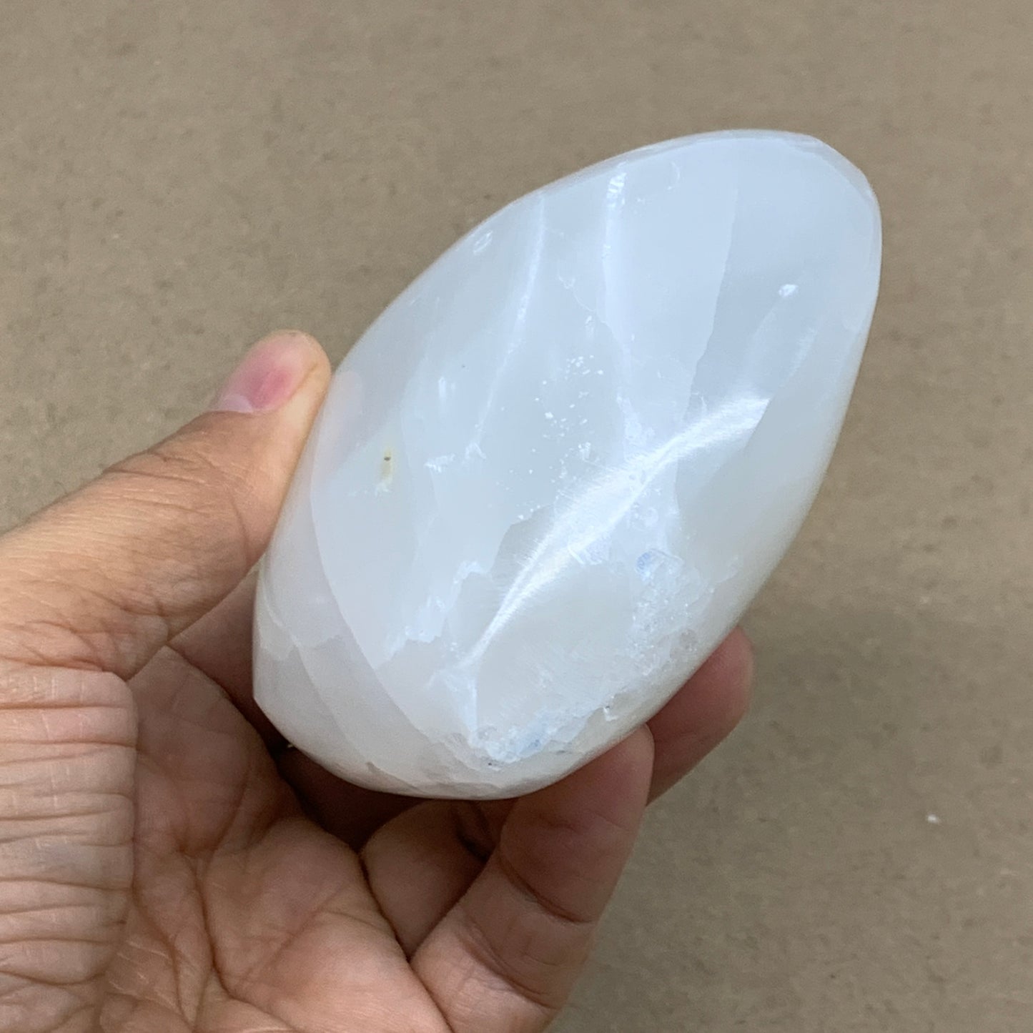 0.88 lbs, 3.7"x3.5"x1.7", Selenite Half Puffy Heart Crystals, Satin Spar, B36580