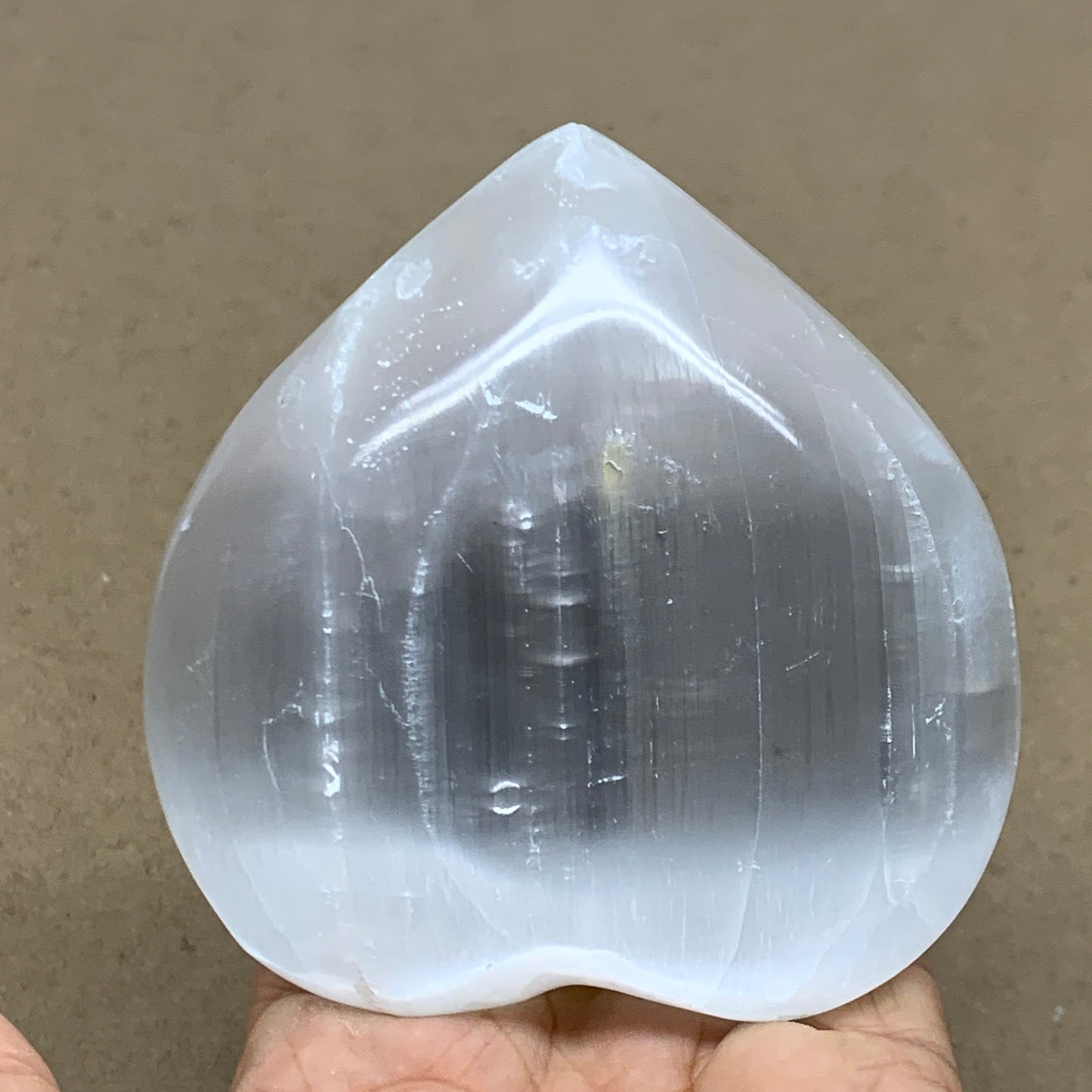 0.88 lbs, 3.7"x3.5"x1.7", Selenite Half Puffy Heart Crystals, Satin Spar, B36580