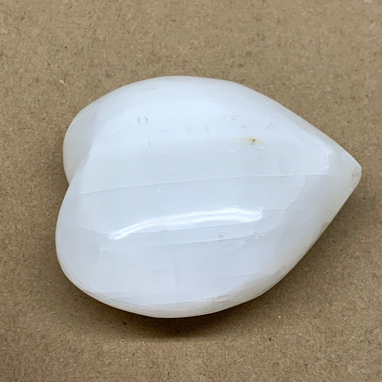0.88 lbs, 3.7"x3.5"x1.7", Selenite Half Puffy Heart Crystals, Satin Spar, B36580
