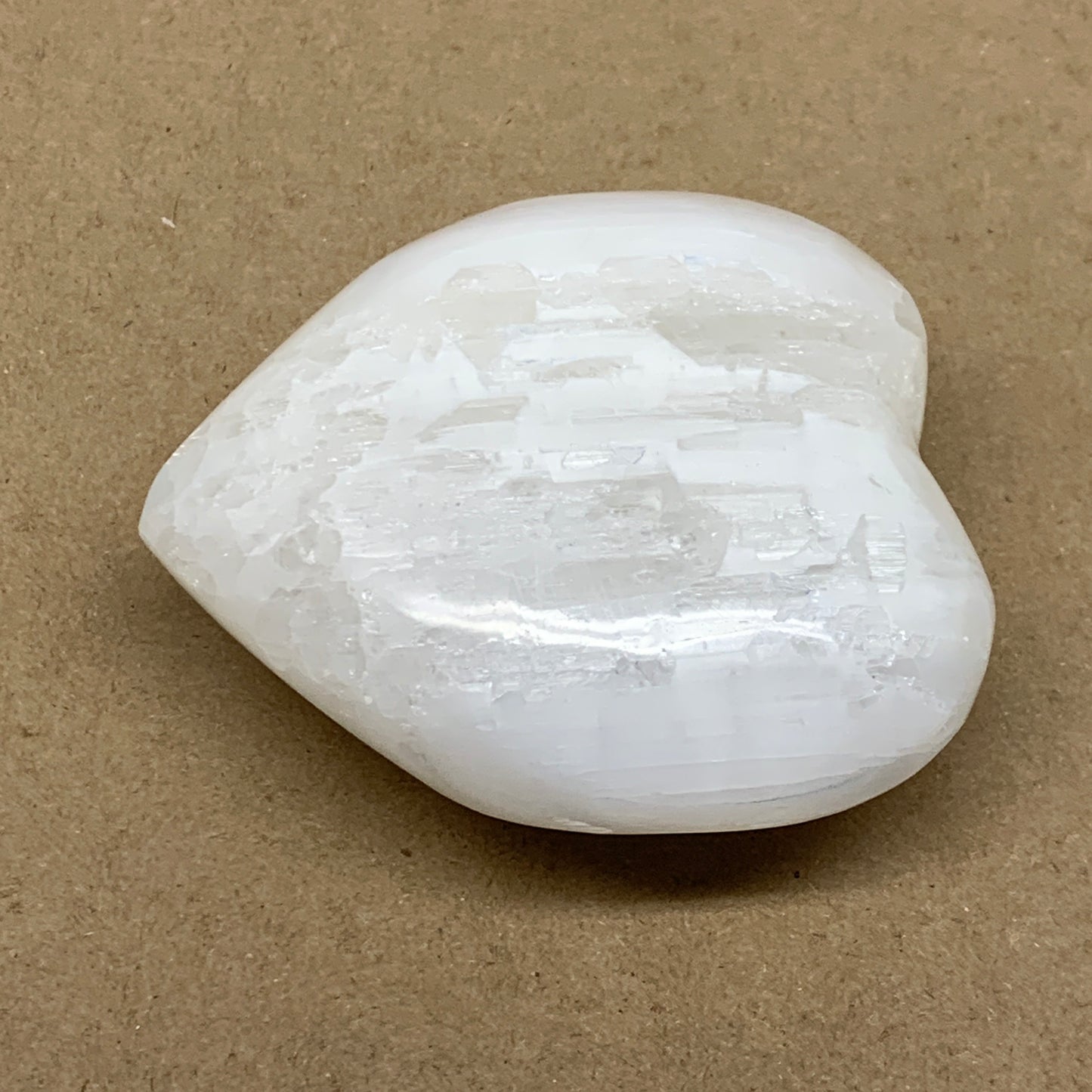 0.88 lbs, 3.7"x3.5"x1.7", Selenite Half Puffy Heart Crystals, Satin Spar, B36580