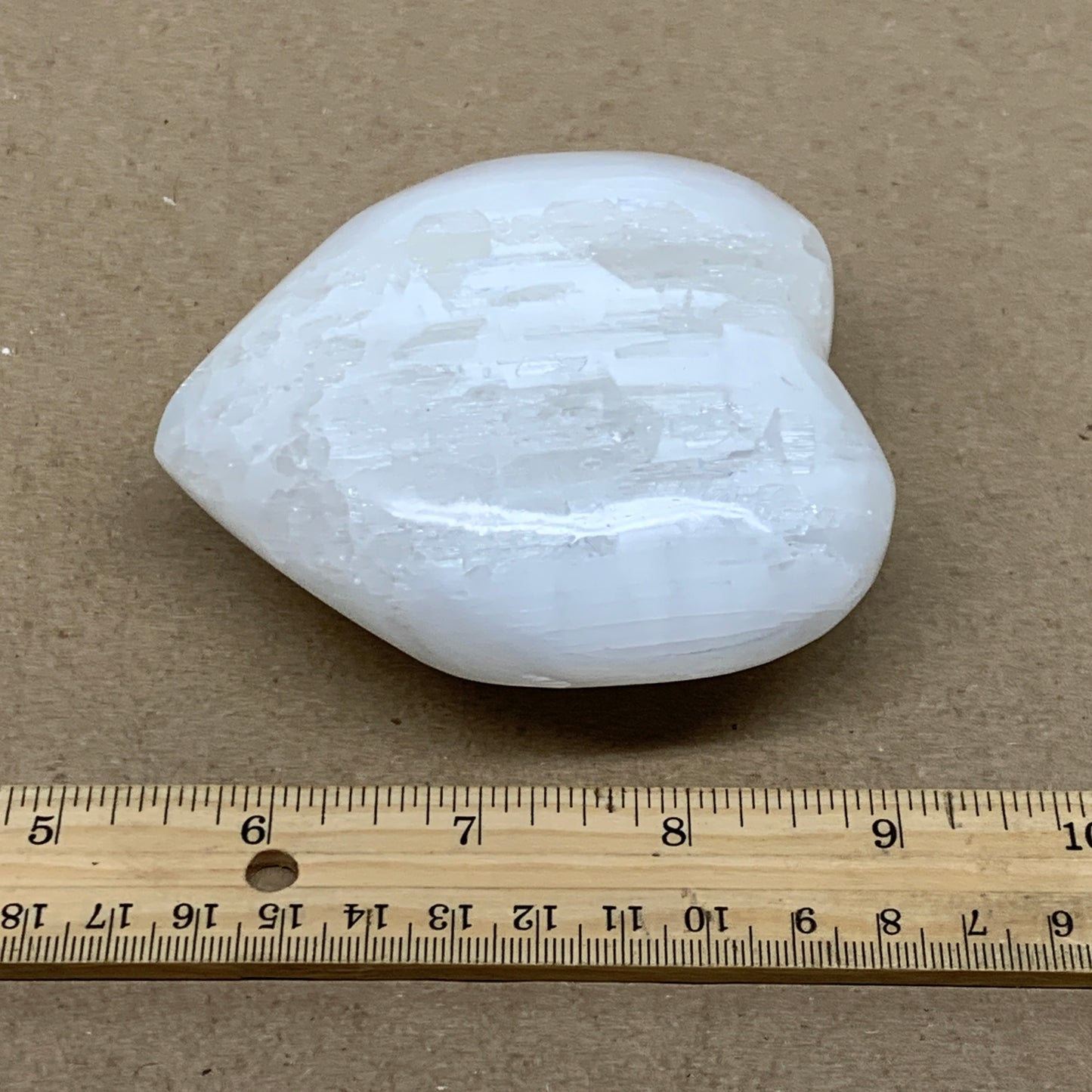 0.88 lbs, 3.7"x3.5"x1.7", Selenite Half Puffy Heart Crystals, Satin Spar, B36580