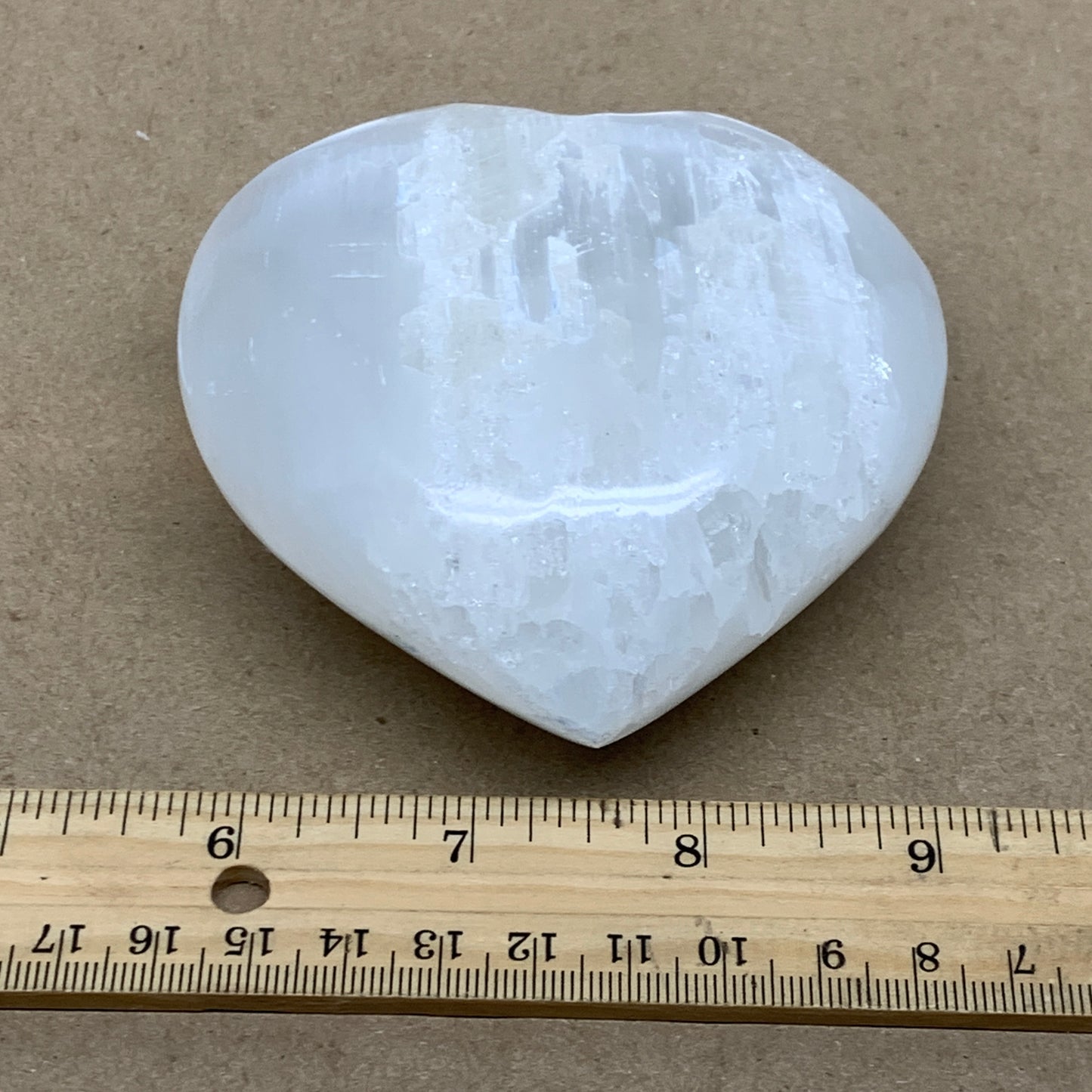 0.88 lbs, 3.7"x3.5"x1.7", Selenite Half Puffy Heart Crystals, Satin Spar, B36580
