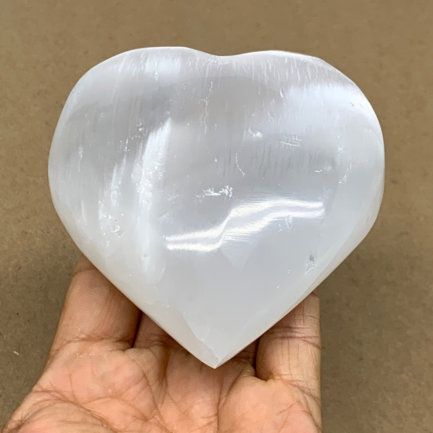 0.83 lbs, 3.8"x3.5"x1.6", Selenite Half Puffy Heart Crystals, Satin Spar, B36581
