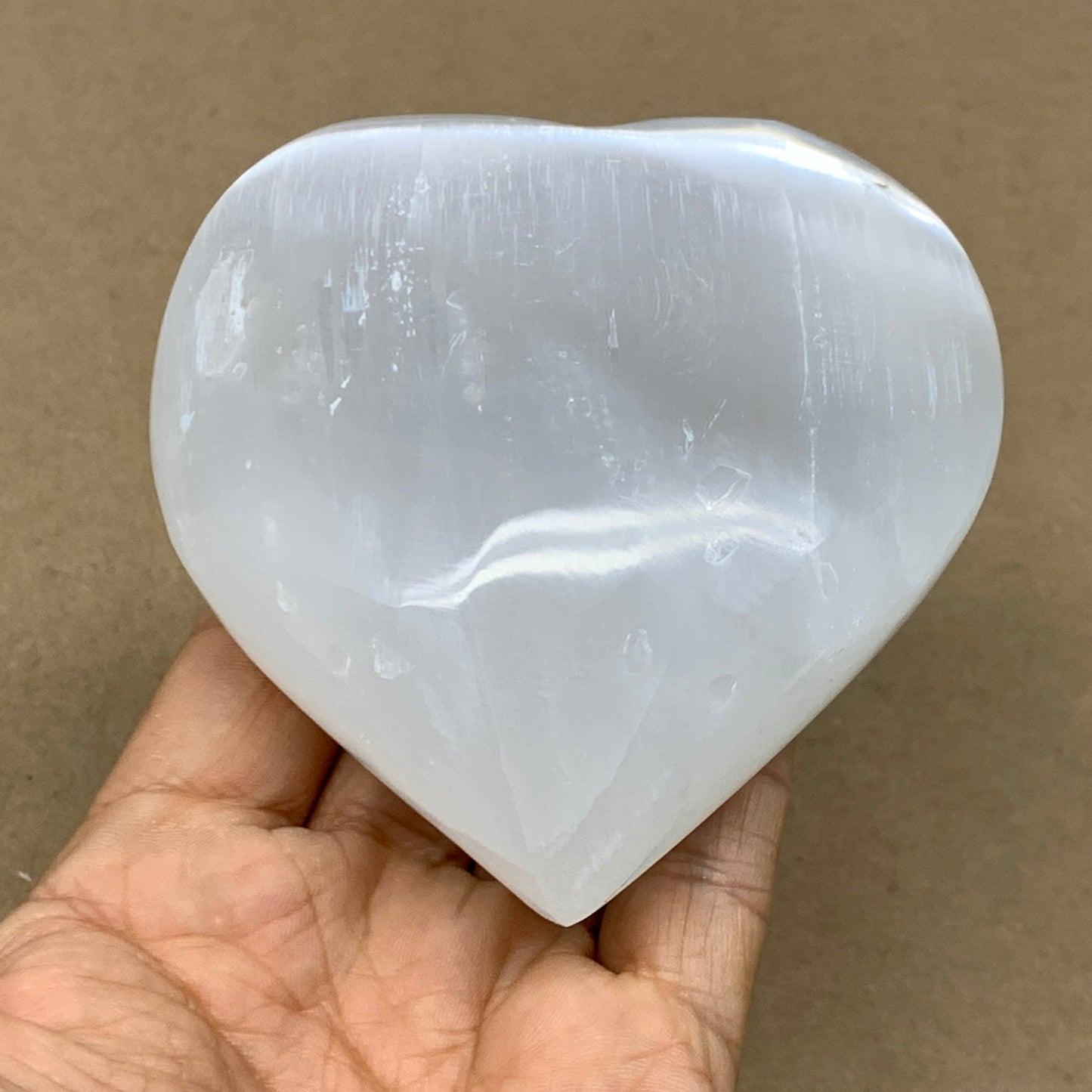 0.83 lbs, 3.8"x3.5"x1.6", Selenite Half Puffy Heart Crystals, Satin Spar, B36581