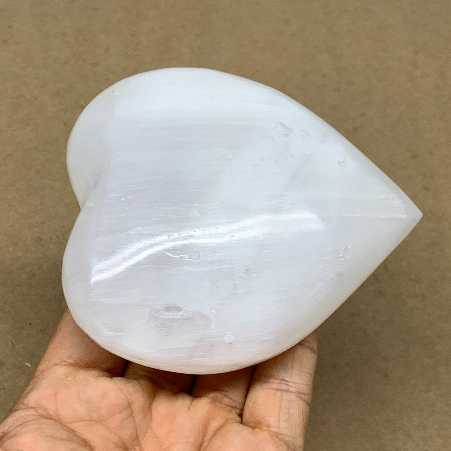 0.83 lbs, 3.8"x3.5"x1.6", Selenite Half Puffy Heart Crystals, Satin Spar, B36581