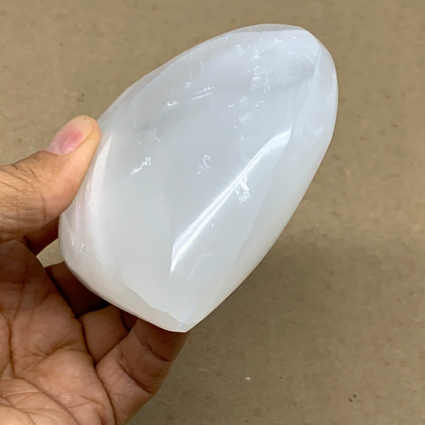 0.83 lbs, 3.8"x3.5"x1.6", Selenite Half Puffy Heart Crystals, Satin Spar, B36581
