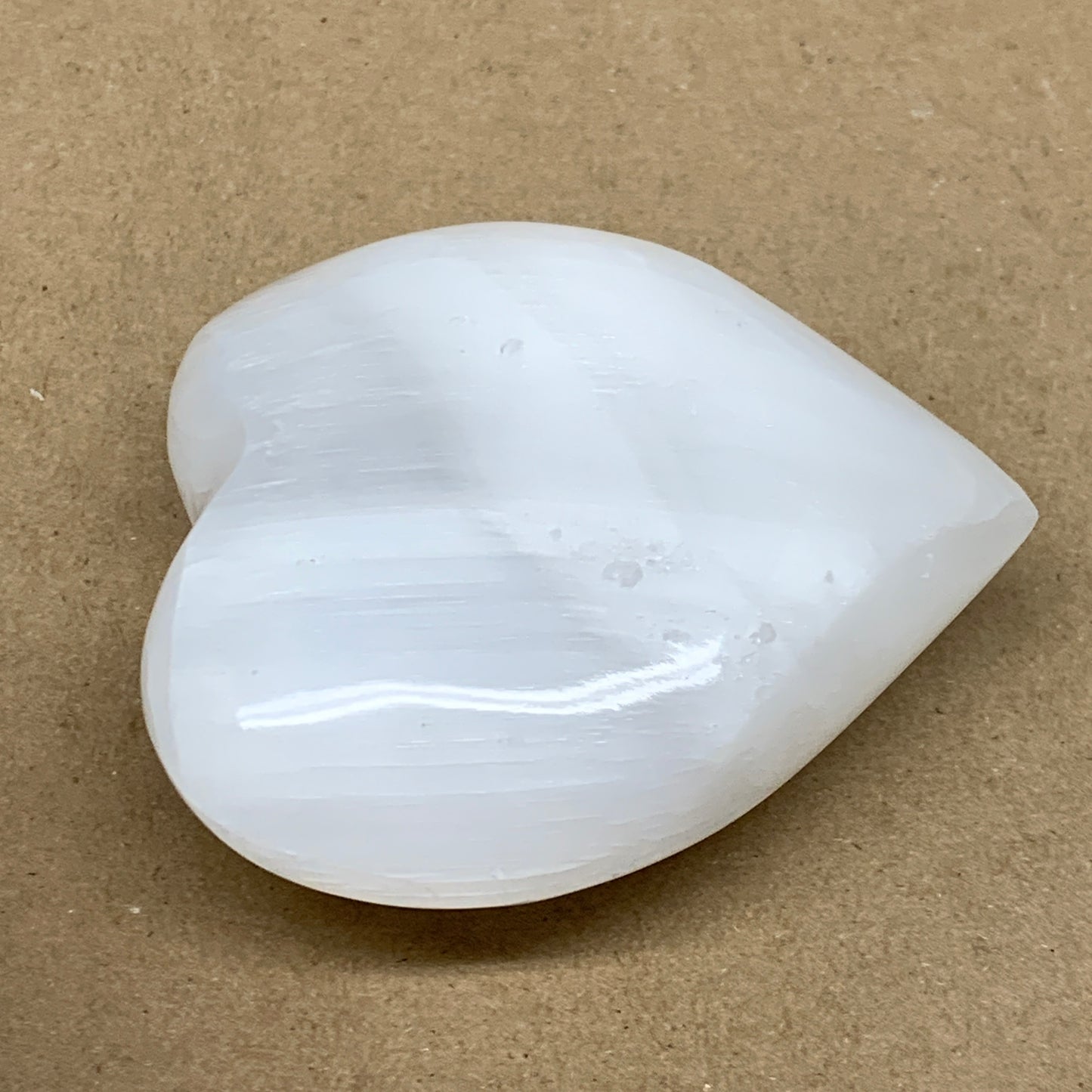 0.83 lbs, 3.8"x3.5"x1.6", Selenite Half Puffy Heart Crystals, Satin Spar, B36581