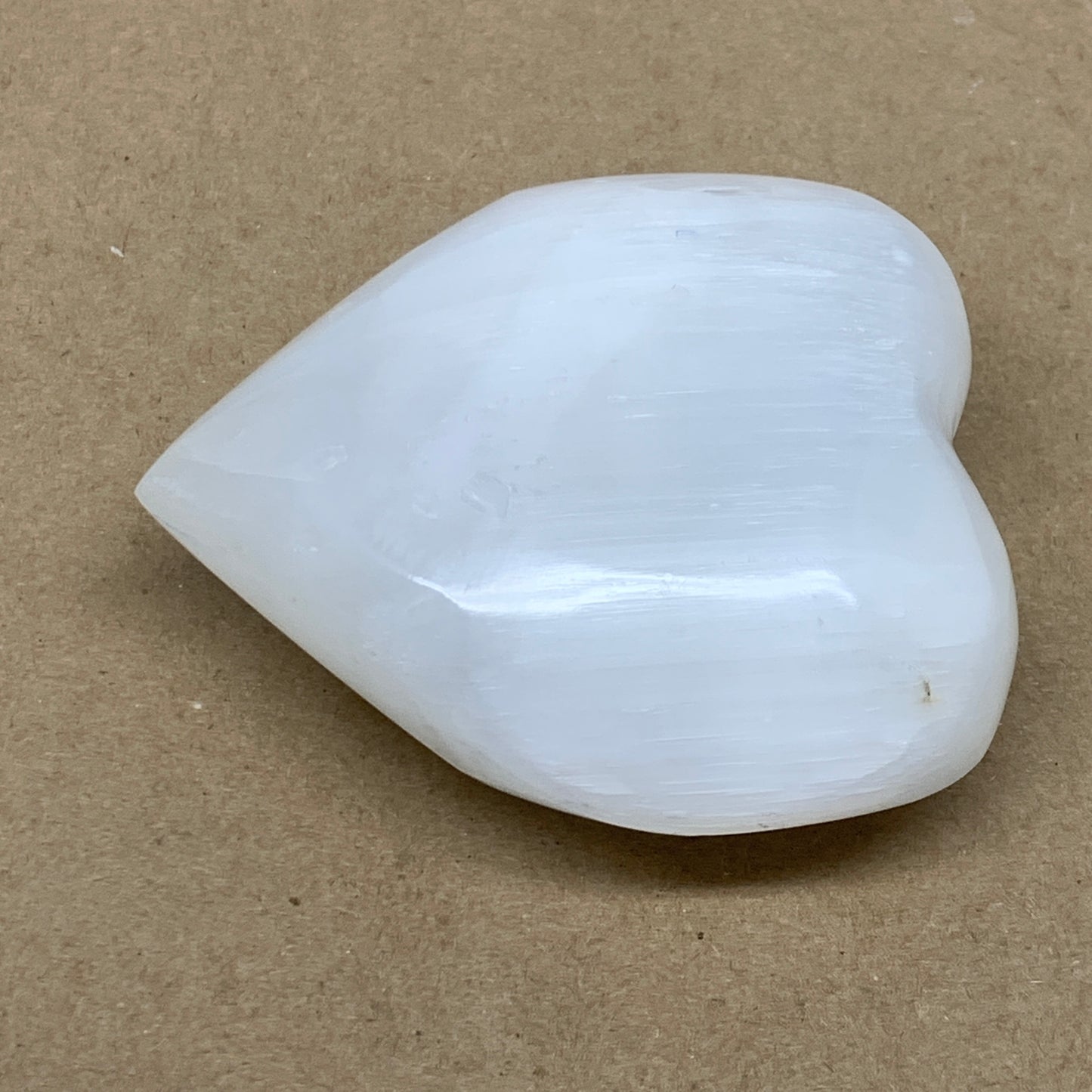 0.83 lbs, 3.8"x3.5"x1.6", Selenite Half Puffy Heart Crystals, Satin Spar, B36581