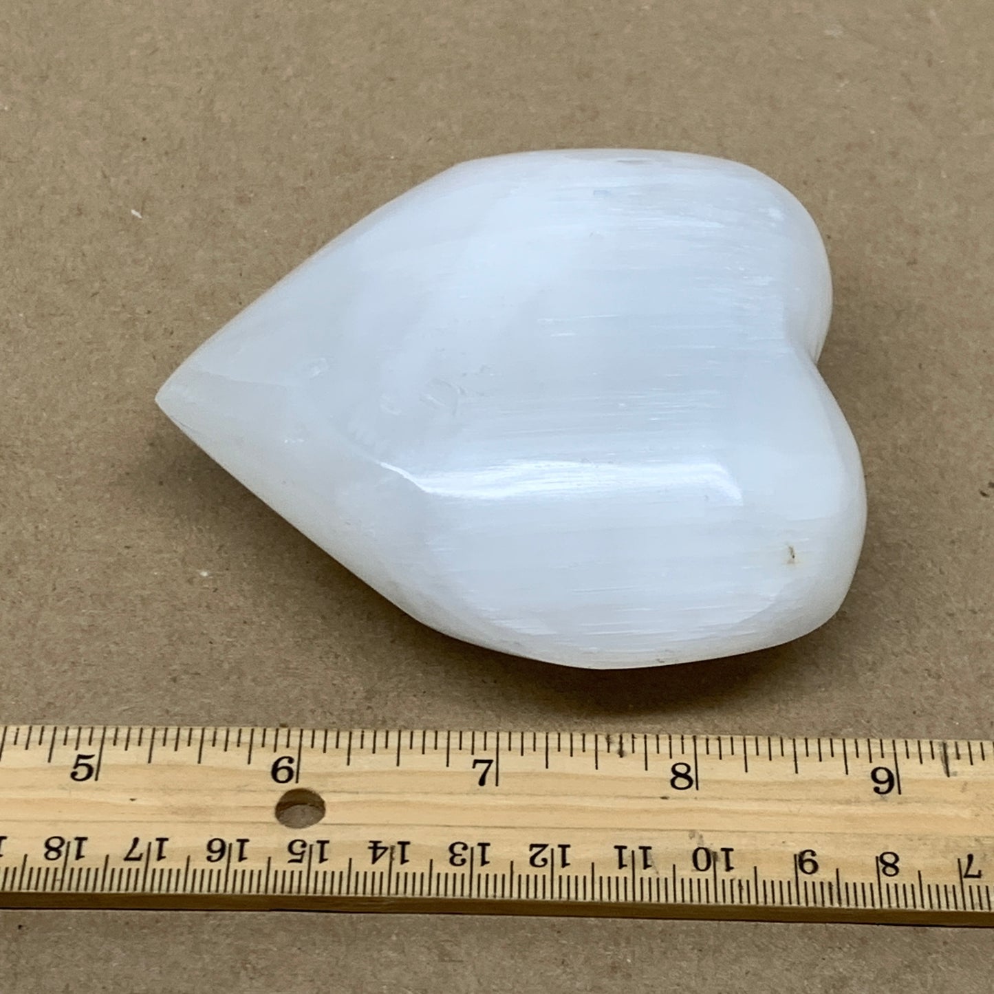 0.83 lbs, 3.8"x3.5"x1.6", Selenite Half Puffy Heart Crystals, Satin Spar, B36581