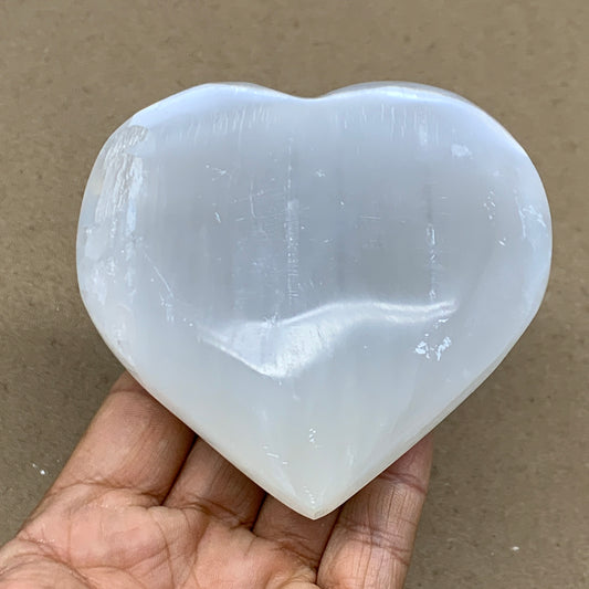 0.92 lbs, 3.8"x3.8"x1.6", Selenite Half Puffy Heart Crystals, Satin Spar, B36582