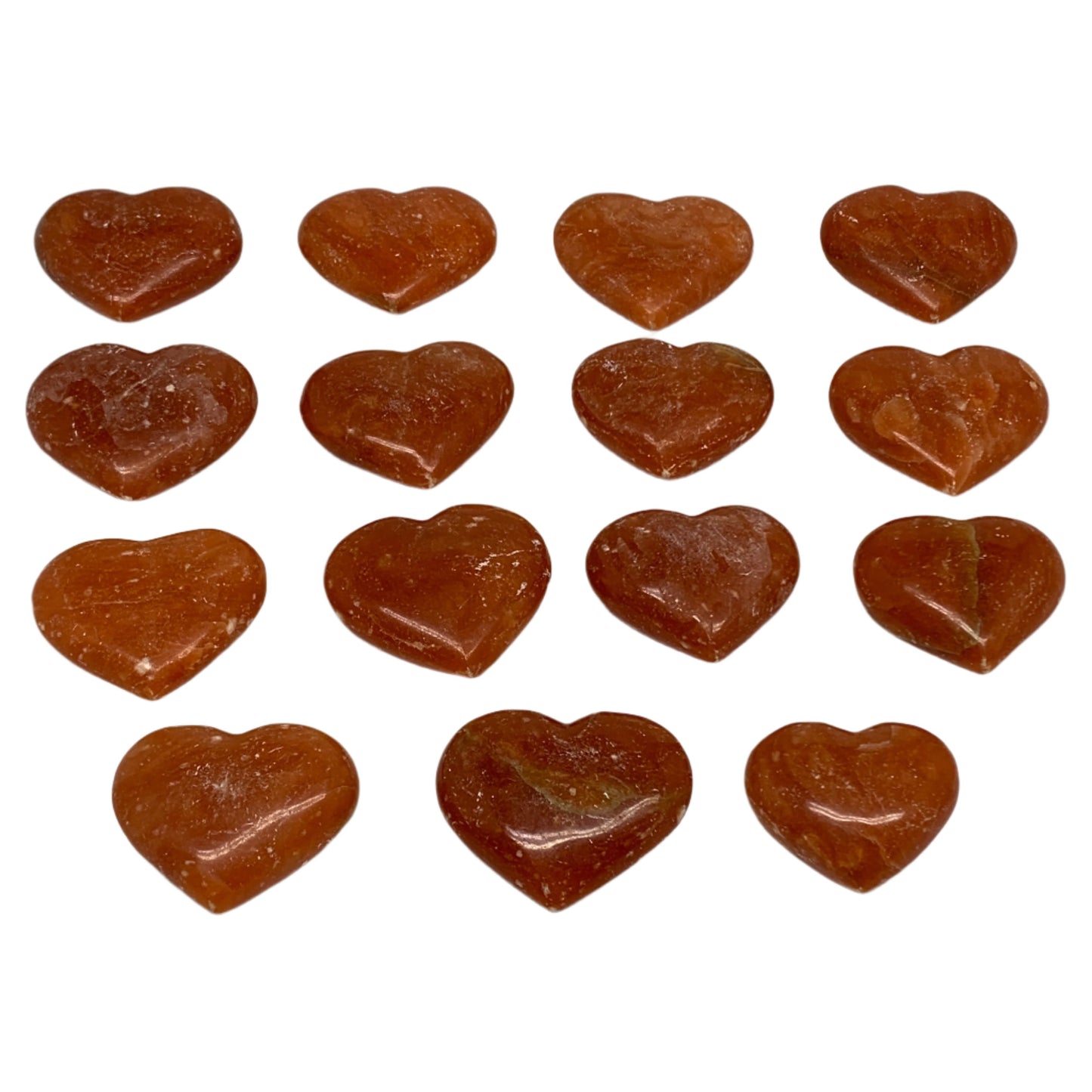 1050g (2.3 lbs) ,15 pcs, 1.6"- 2", Orange Calcite Hearts @Madagascar, B33845