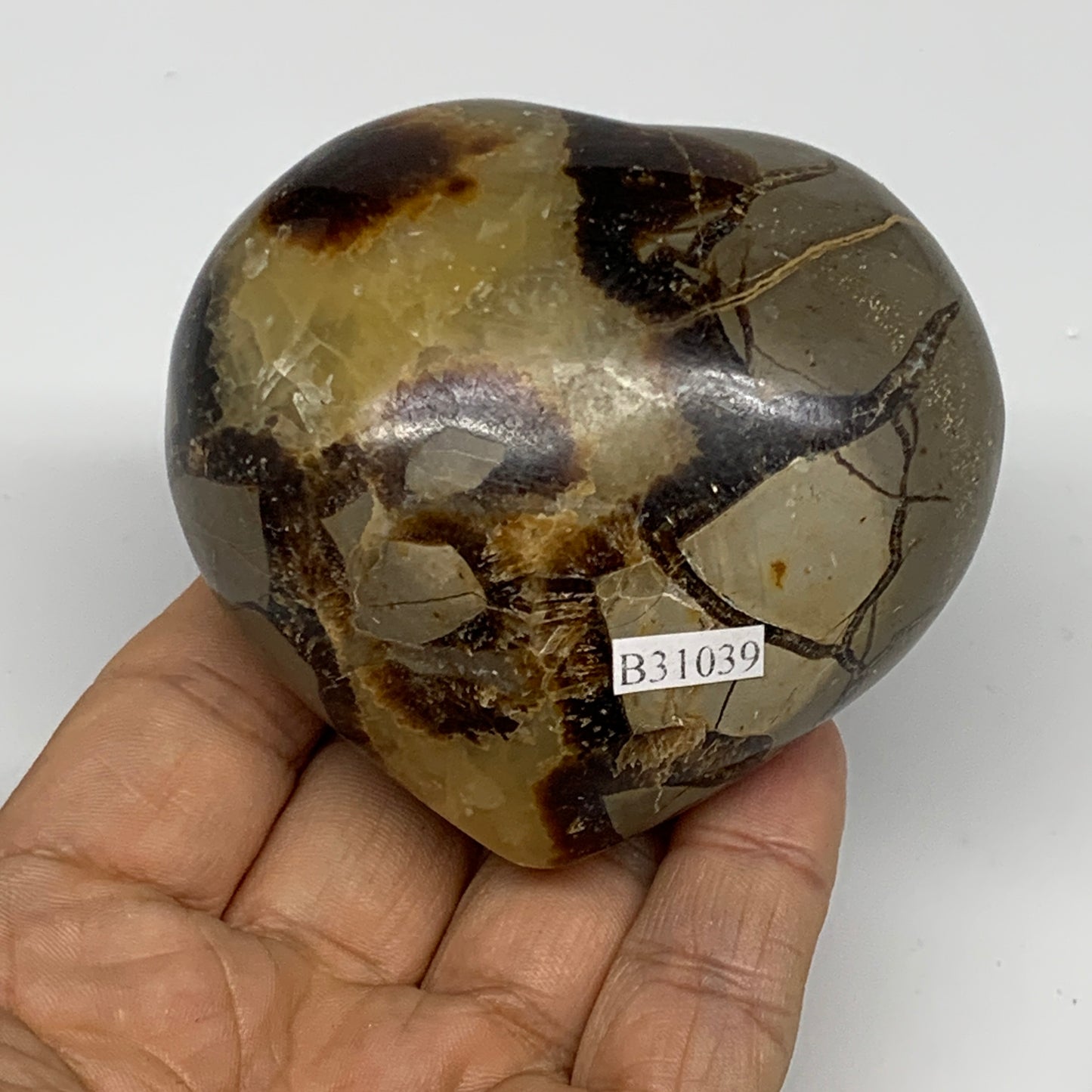 0.58 lbs, 2.6"x2.8"x1.6" Septarian Nodules Heart Polished Healing Crystal, B3103