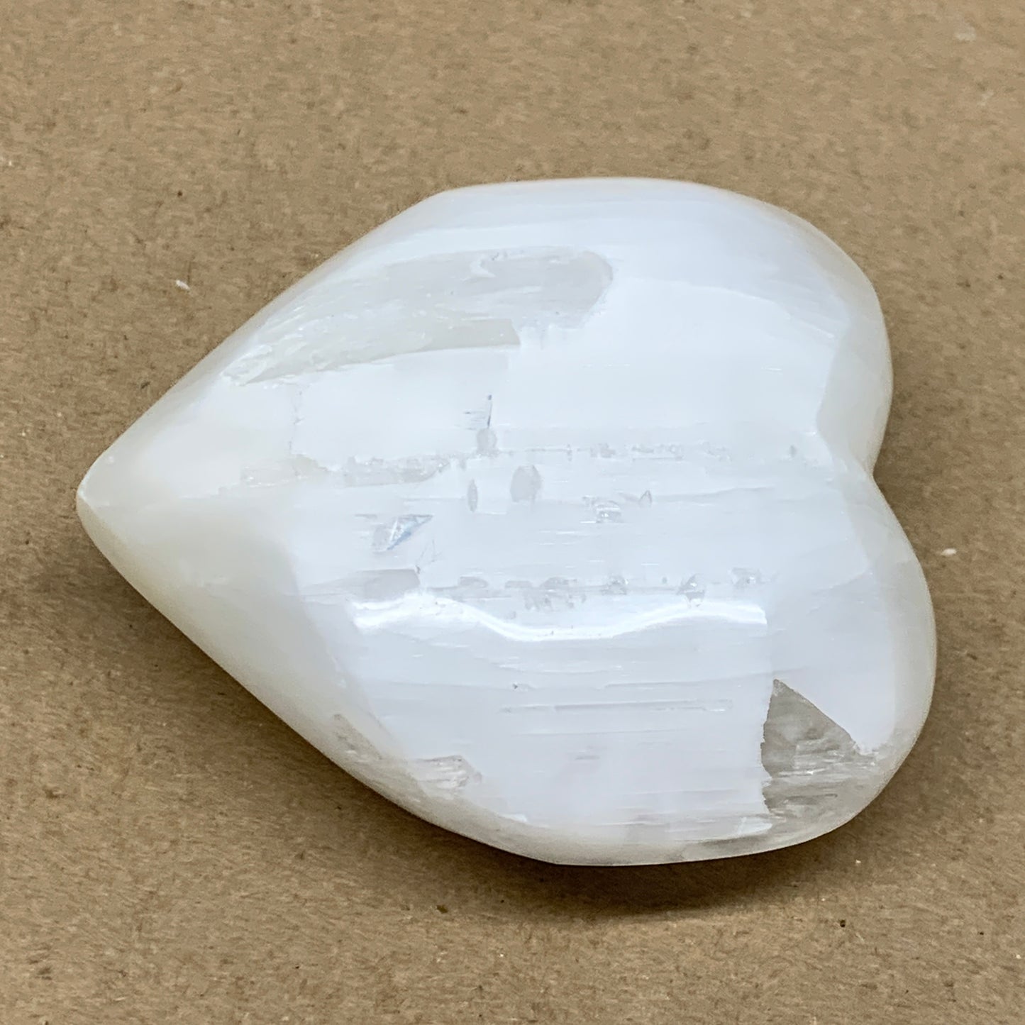 0.92 lbs, 3.8"x3.8"x1.6", Selenite Half Puffy Heart Crystals, Satin Spar, B36582